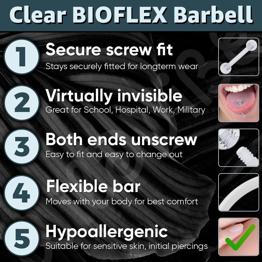 Set de 12 Anillos de Pezón y Lengua Bioflex 14g Transparentes
