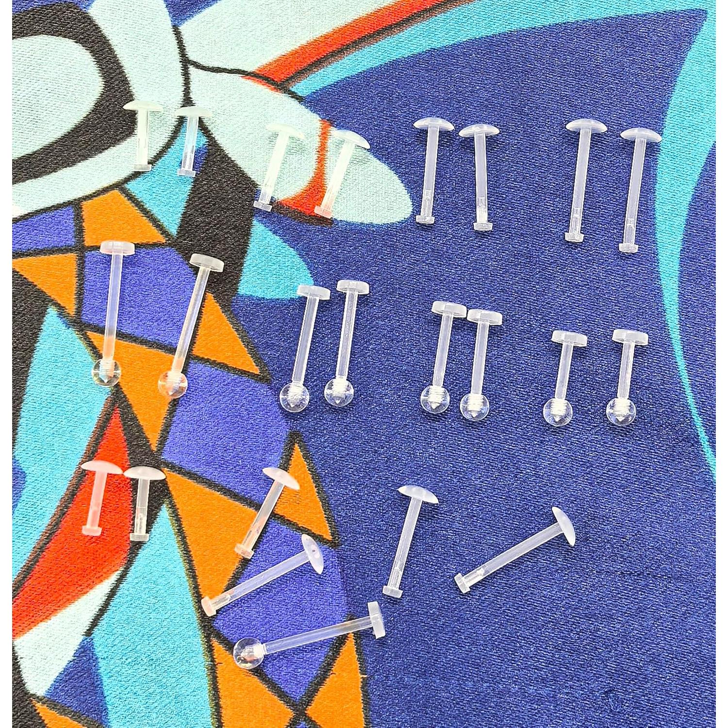 32PCS Aretes de Piercing de Plástico Transparente 16G 6-12mm