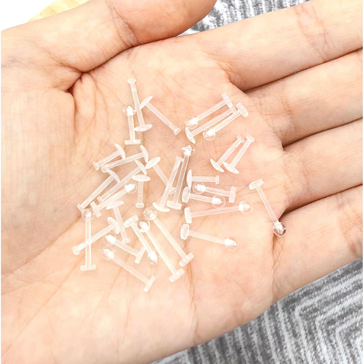 32PCS Aretes de Piercing de Plástico Transparente 16G 6-12mm