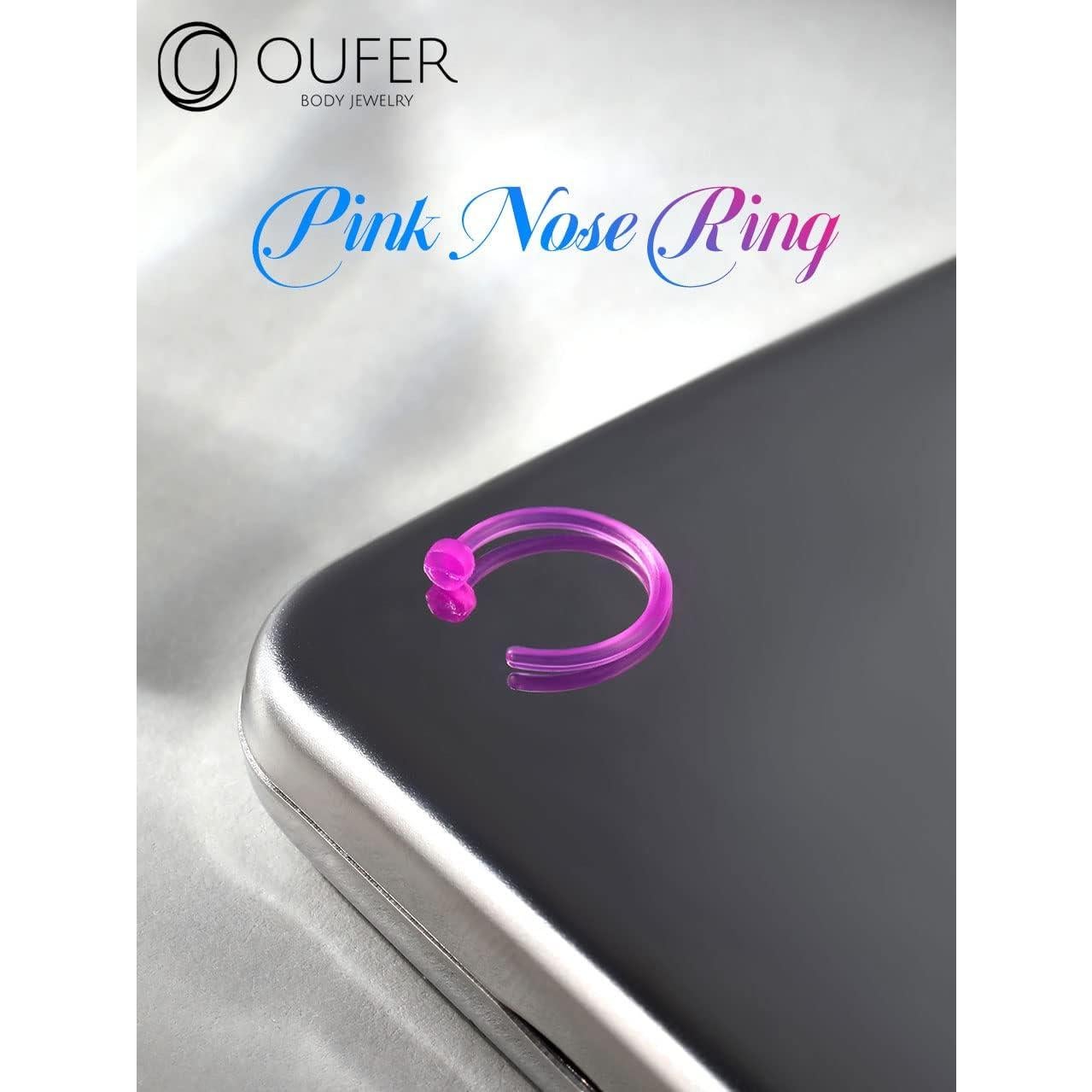 Aro de Nariz Bioflex 20G OUFER Rosa Brillante 8mm Hipoalergénico