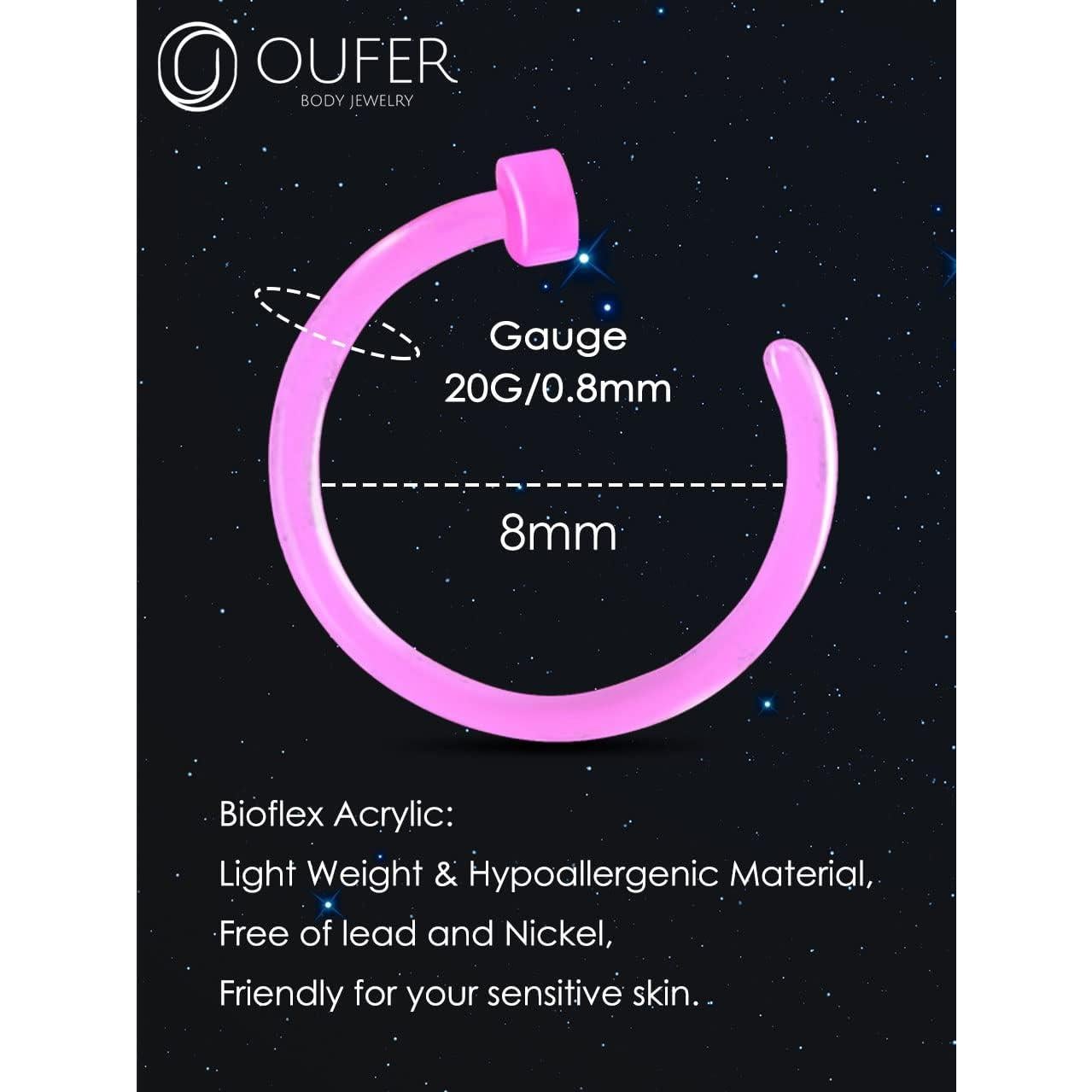 Aro de Nariz Bioflex 20G OUFER Rosa Brillante 8mm Hipoalergénico