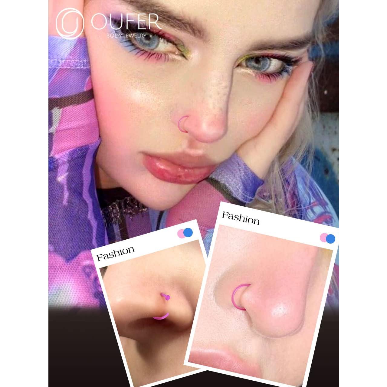 Aro de Nariz Bioflex 20G OUFER Rosa Brillante 8mm Hipoalergénico