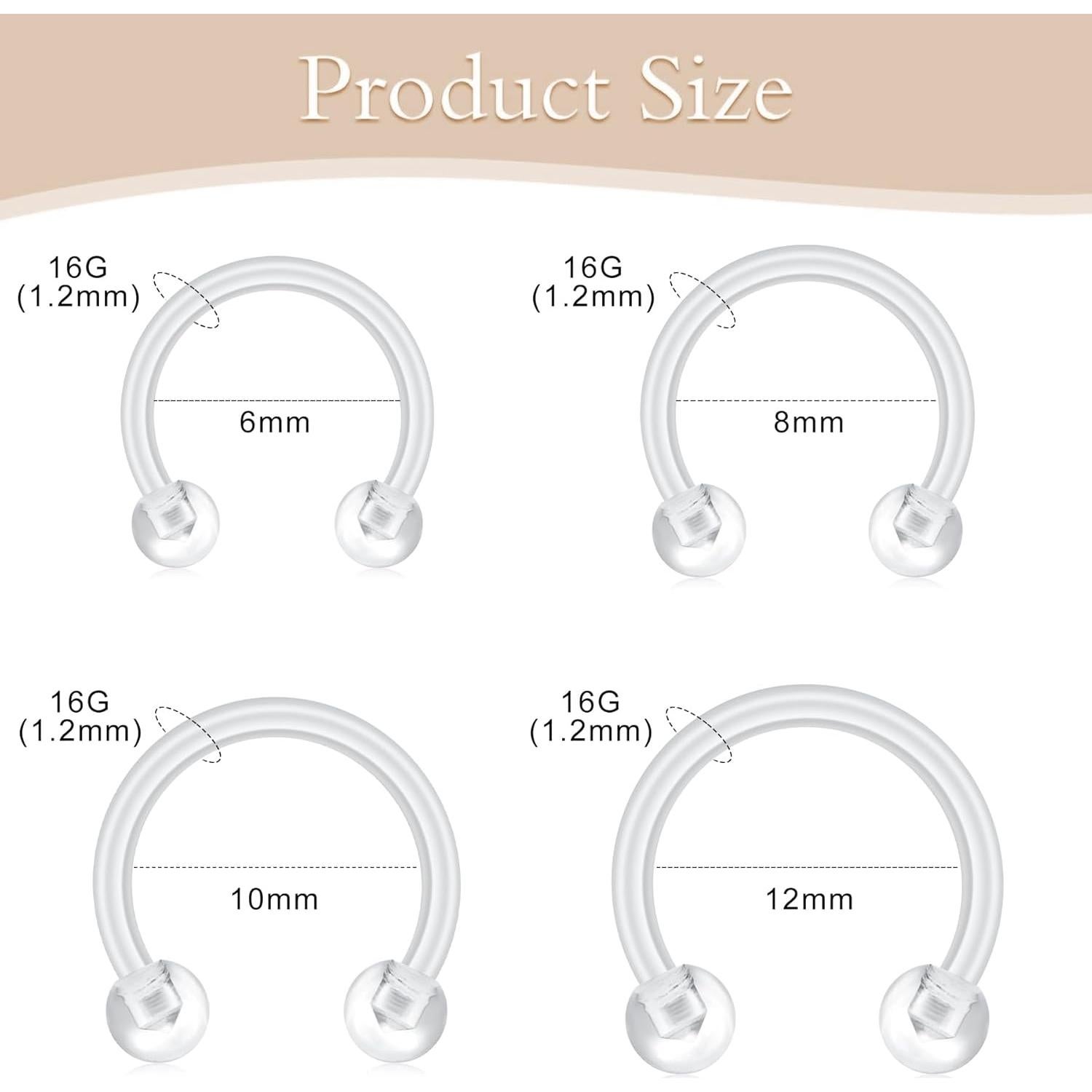 Anillos Septum Transparentes D.Bella 16G Bioflex Hipoalergénicos