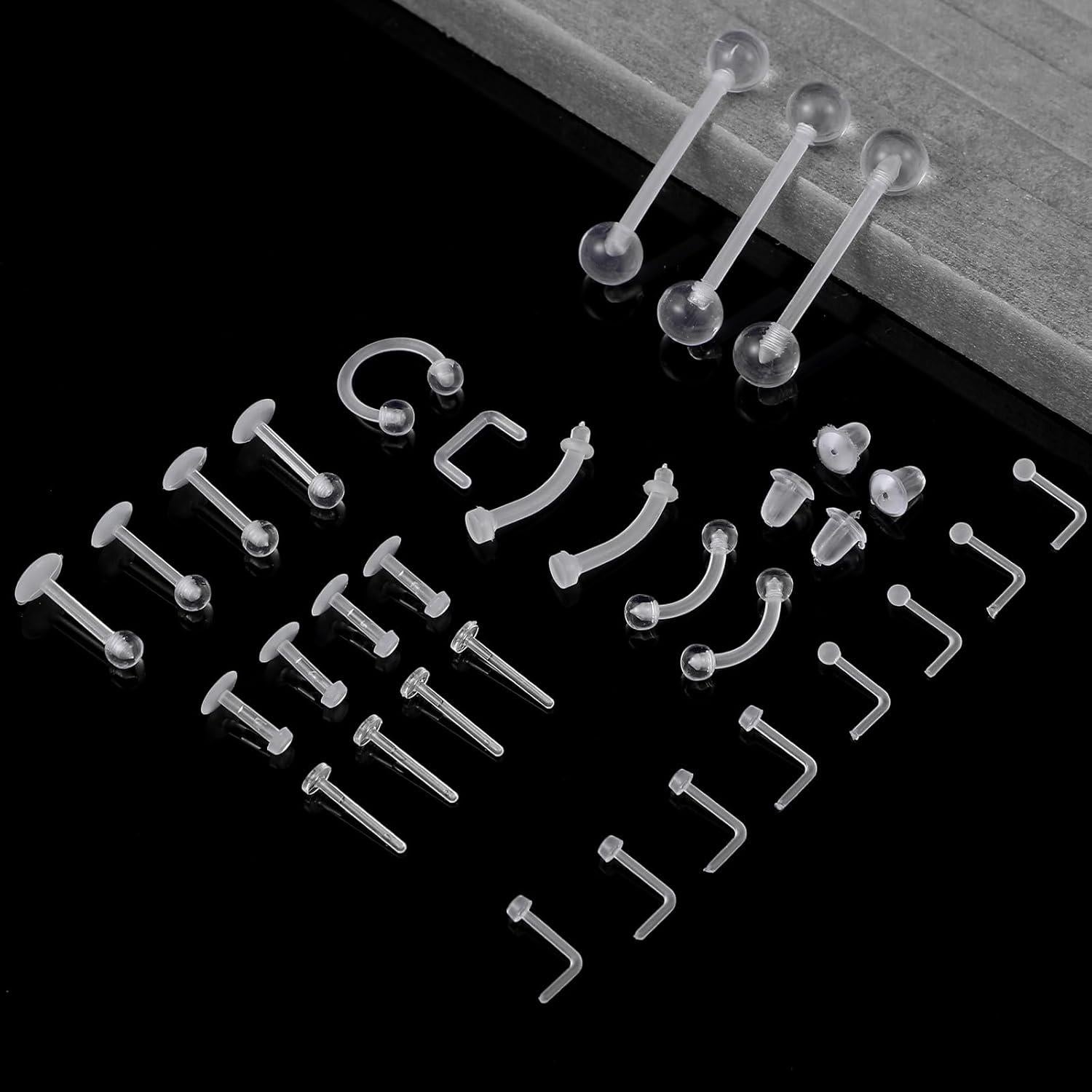 Kit de 29 Retenedores de Piercing Transparentes Lusofie 16G 14G