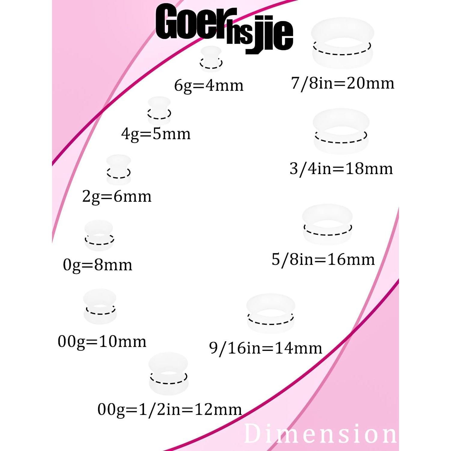 Tapones de Oreja de Silicona Hipoalergénica Goerhsjie 4-20mm