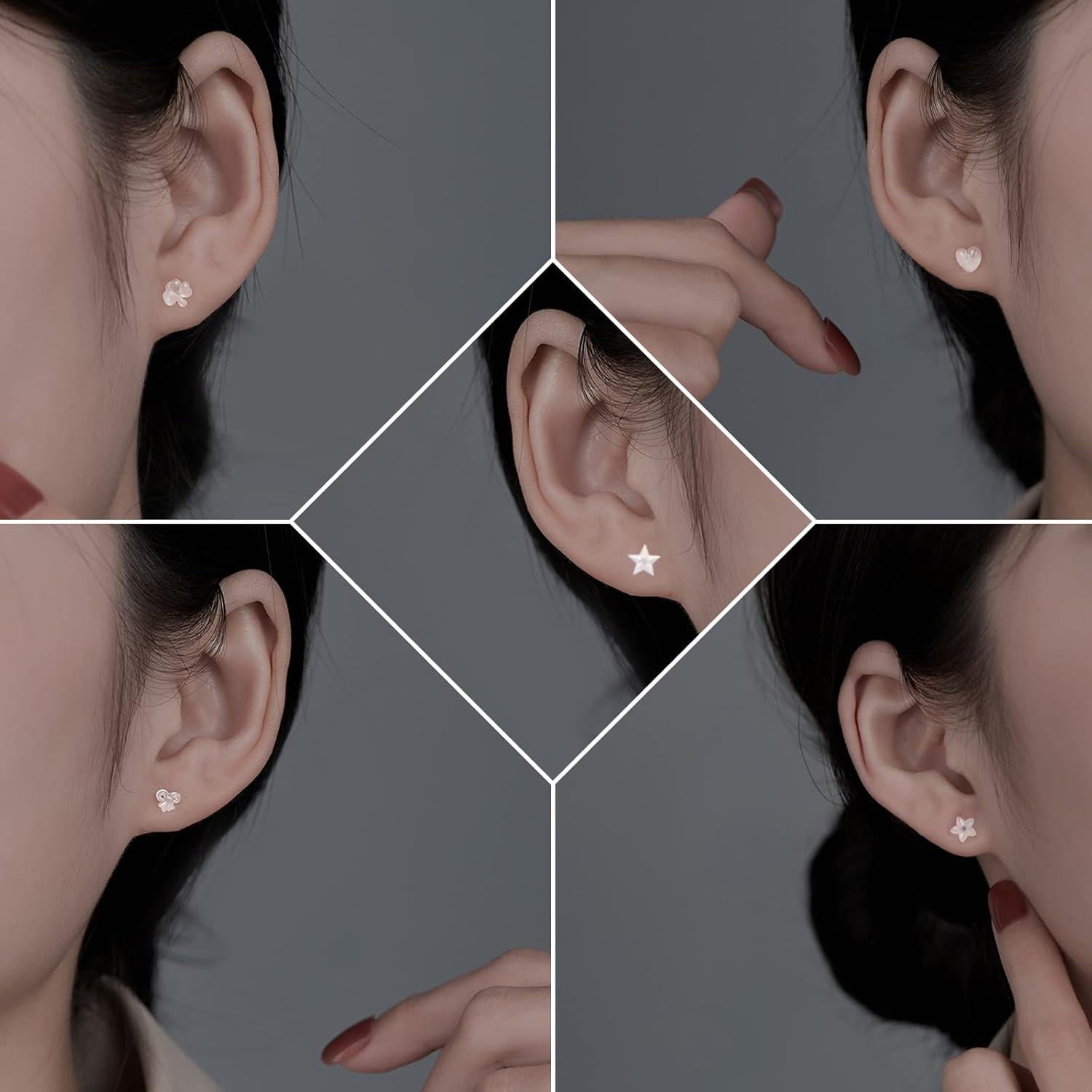 Pendientes Transparentes DaKuan - 15 Pares, 5 Estilos, Para Oídos Sensibles