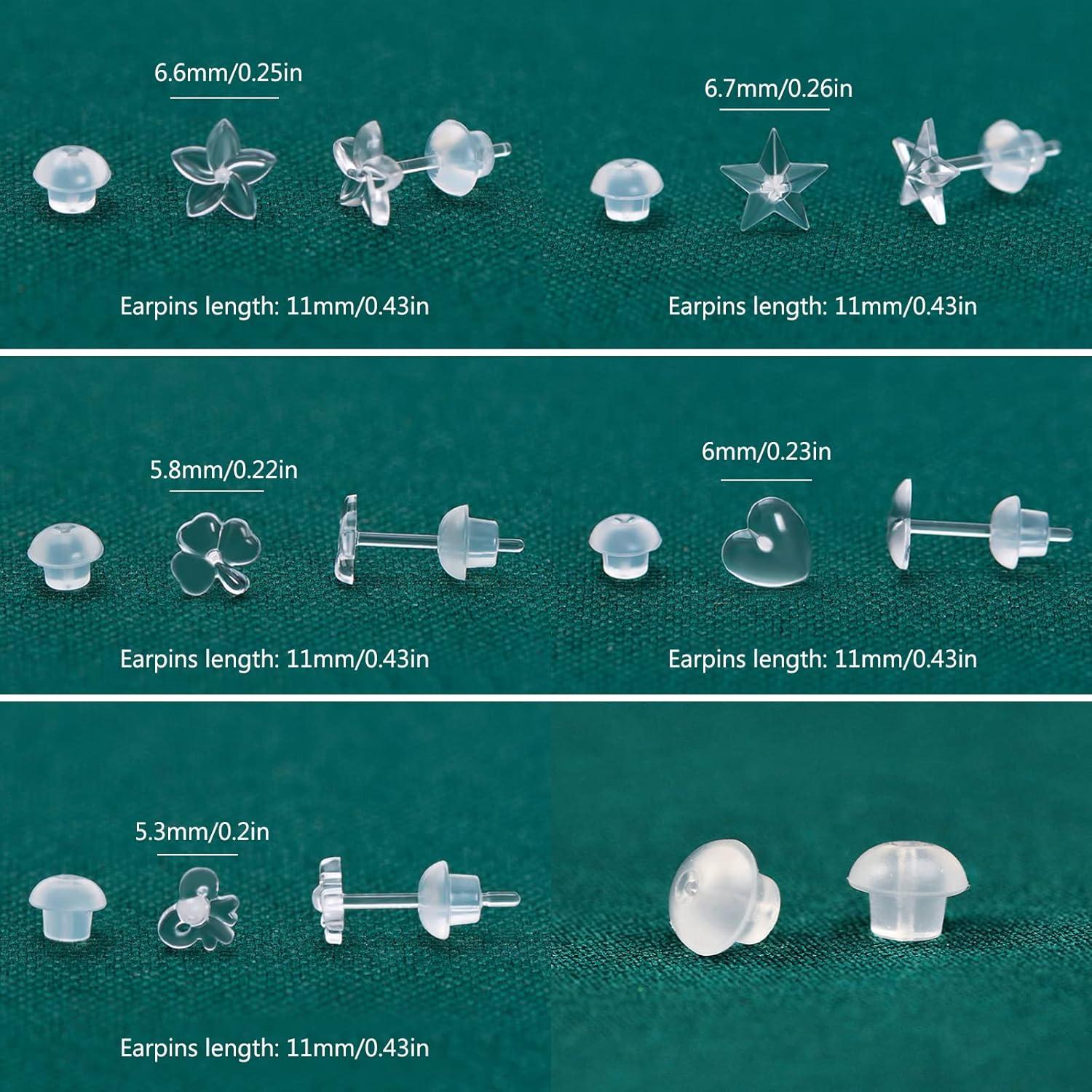 Pendientes Transparentes DaKuan - 15 Pares, 5 Estilos, Para Oídos Sensibles