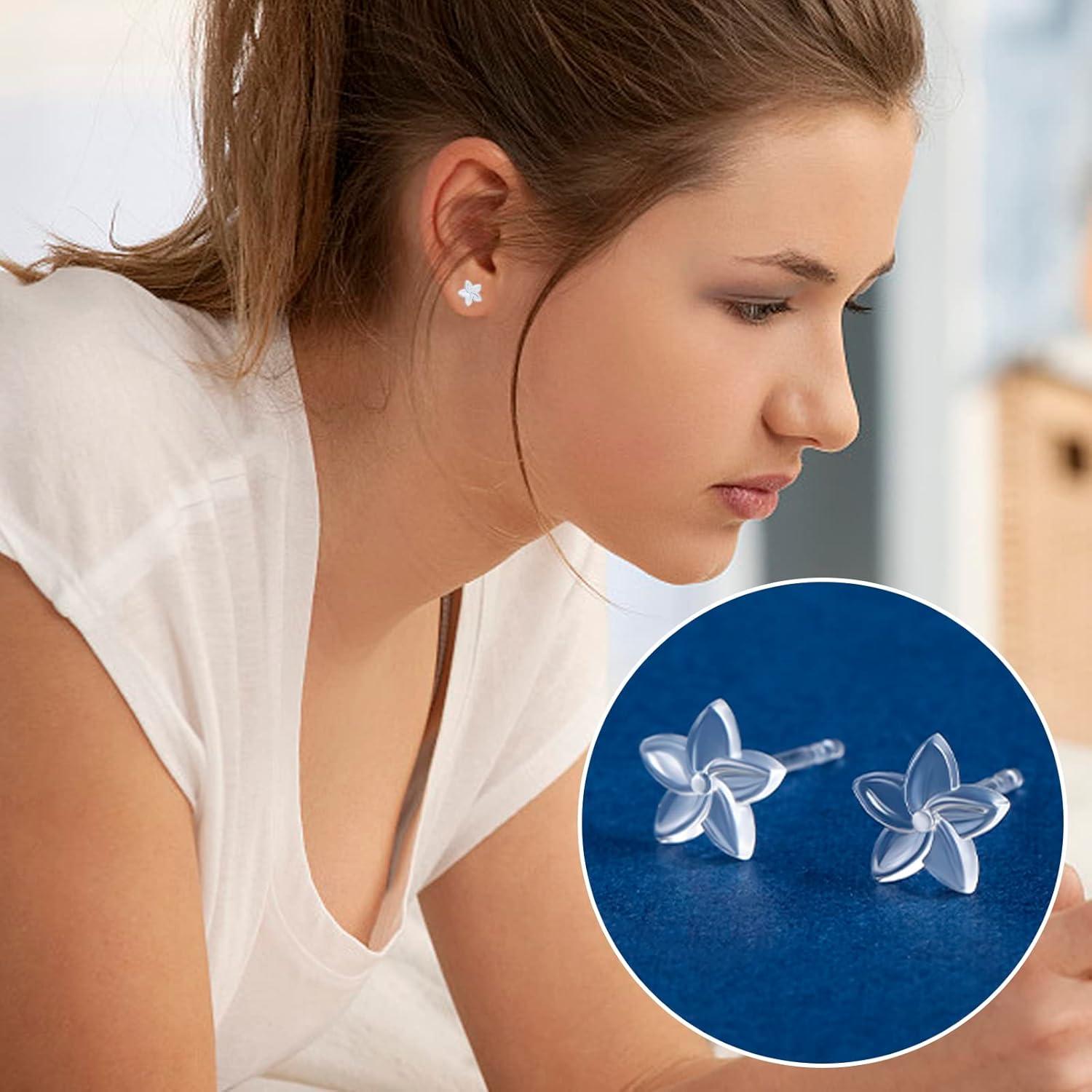 Pendientes Transparentes DaKuan - 15 Pares, 5 Estilos, Para Oídos Sensibles