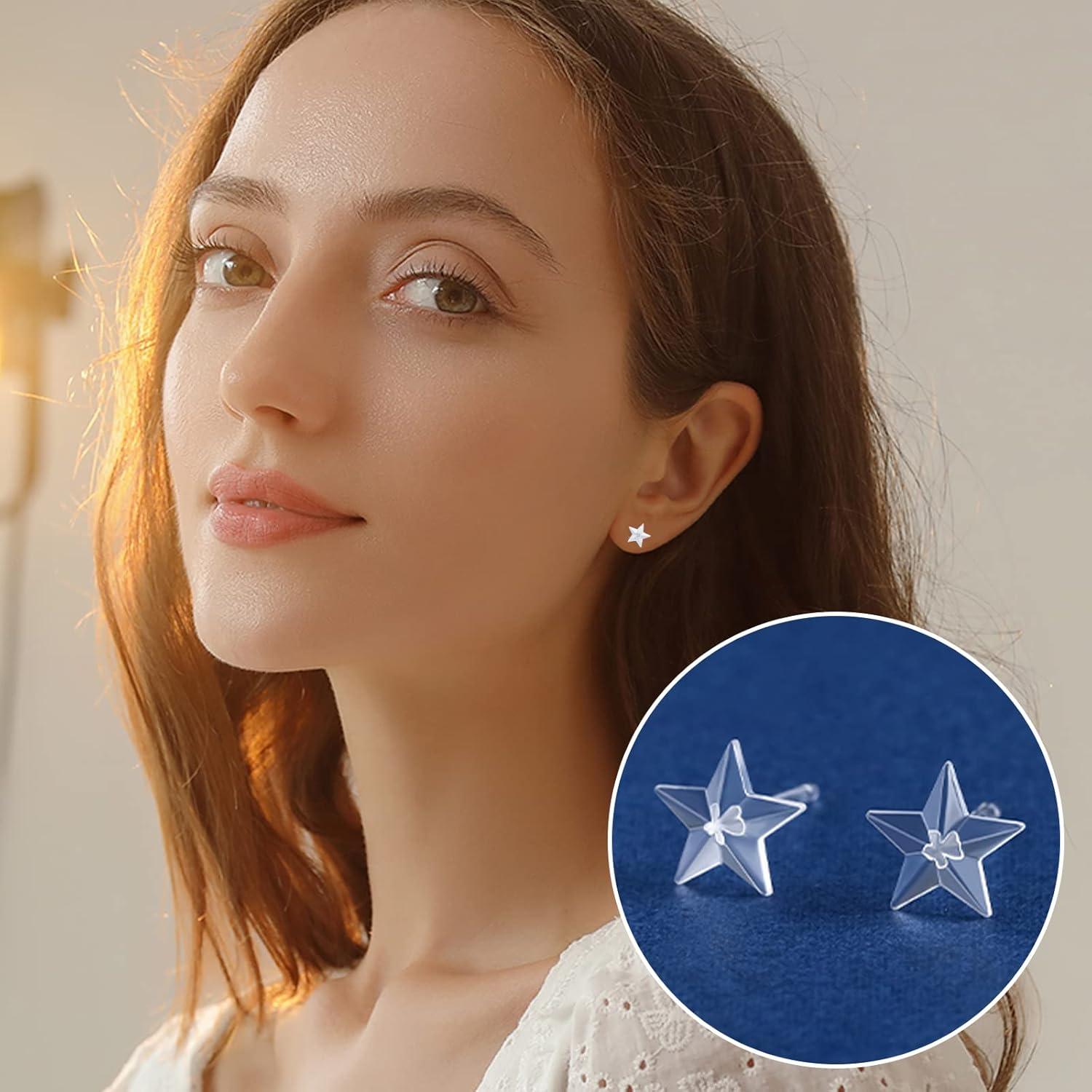 Pendientes Transparentes DaKuan - 15 Pares, 5 Estilos, Para Oídos Sensibles