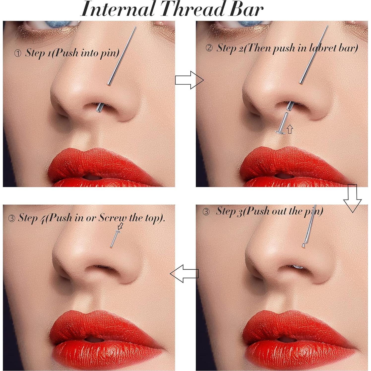 Kit de Piercing Besteel 3 Pcs Acero Quirúrgico 14G 16G 18G