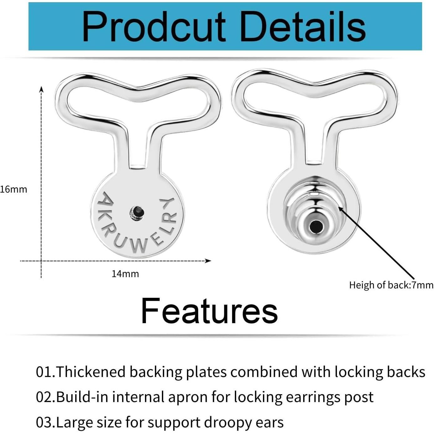 Soportes para Pendientes AKRUWELRY Oro Blanco 4 Piezas