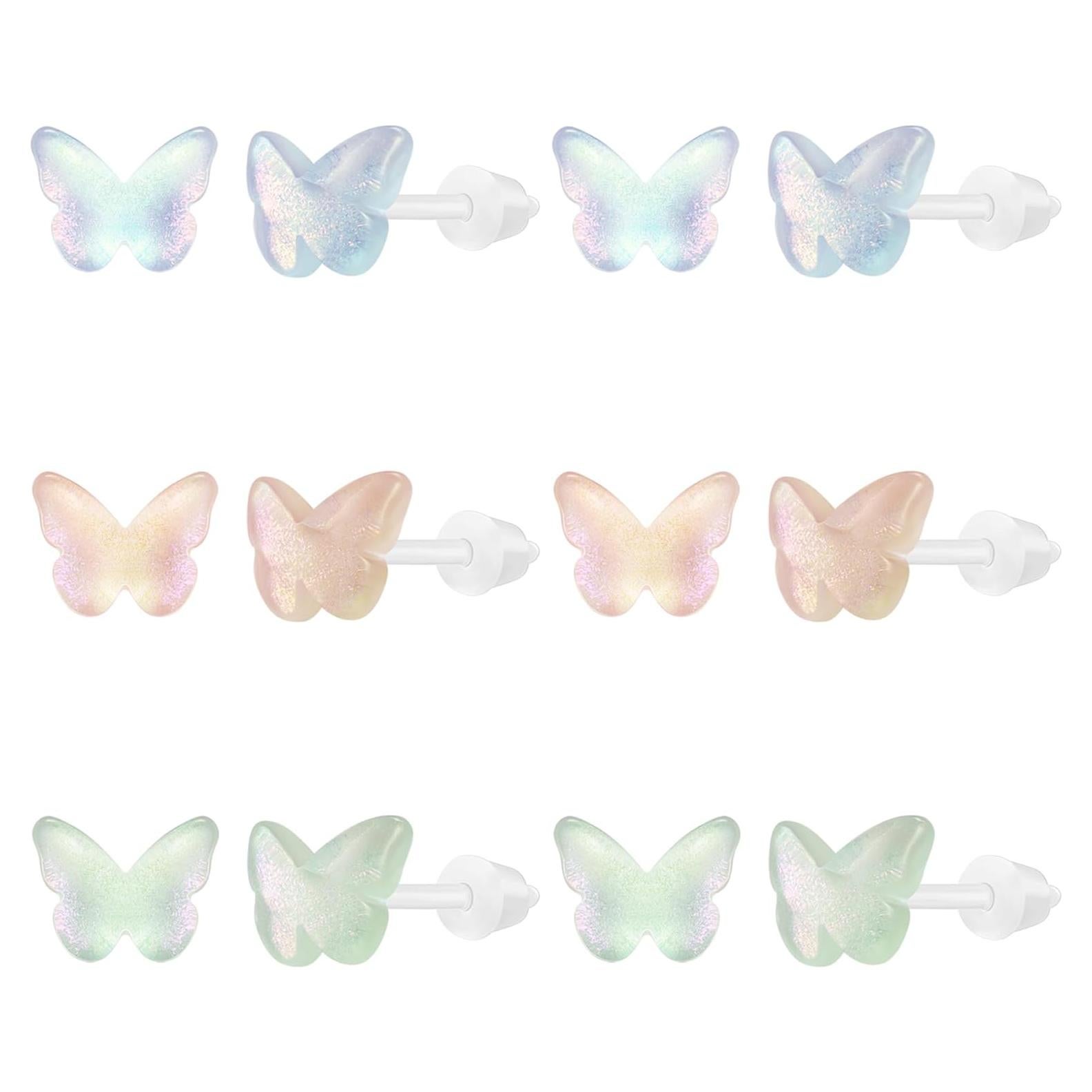 Pendientes de Plástico AoedeJ 6 Pares Hipoalergénicos Mariposa