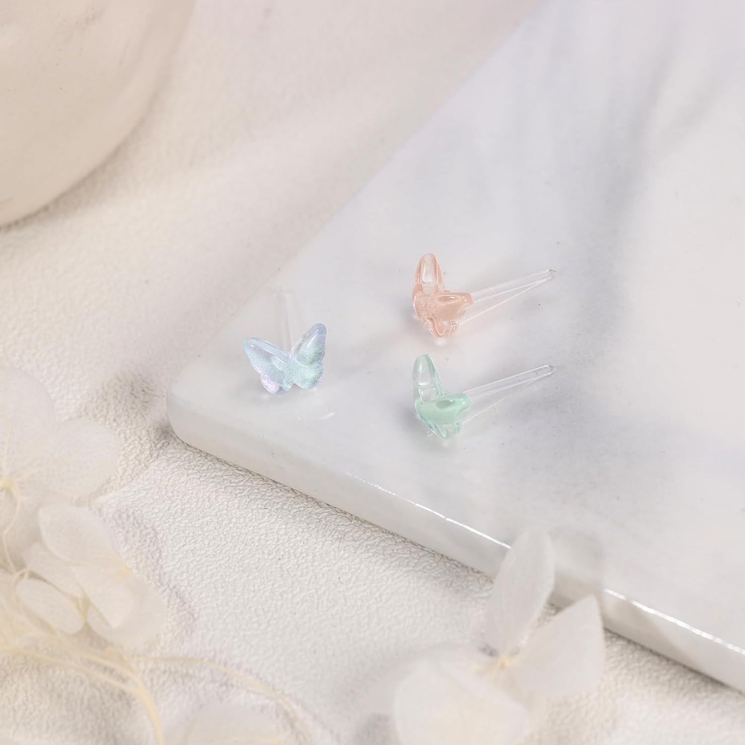 Pendientes de Plástico AoedeJ 6 Pares Hipoalergénicos Mariposa