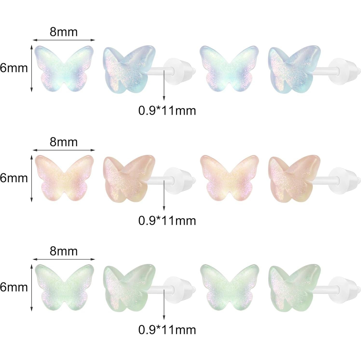 Pendientes de Plástico AoedeJ 6 Pares Hipoalergénicos Mariposa