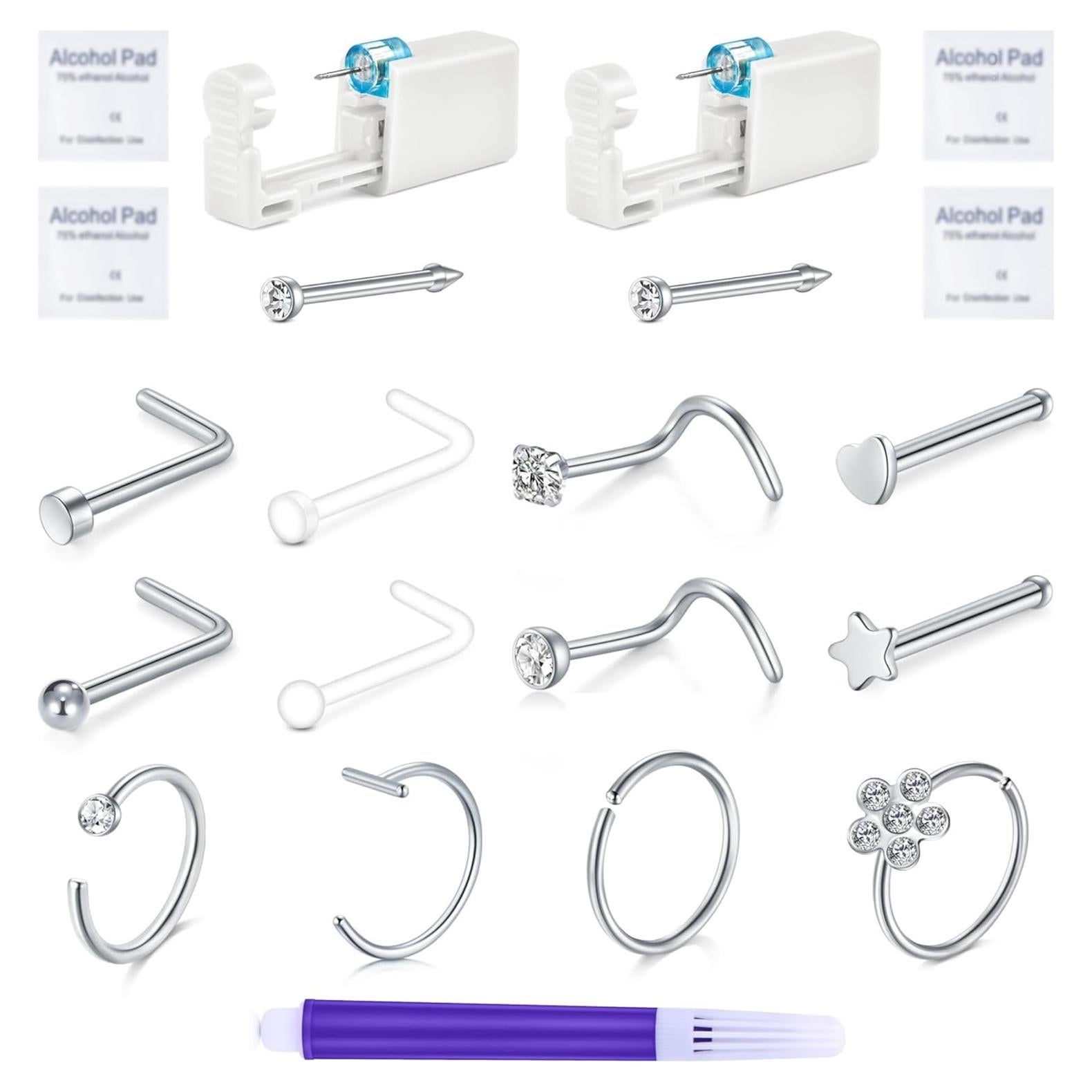 Kit de Piercing de Nariz Tokring - 2 Pistolas 20G y Studs