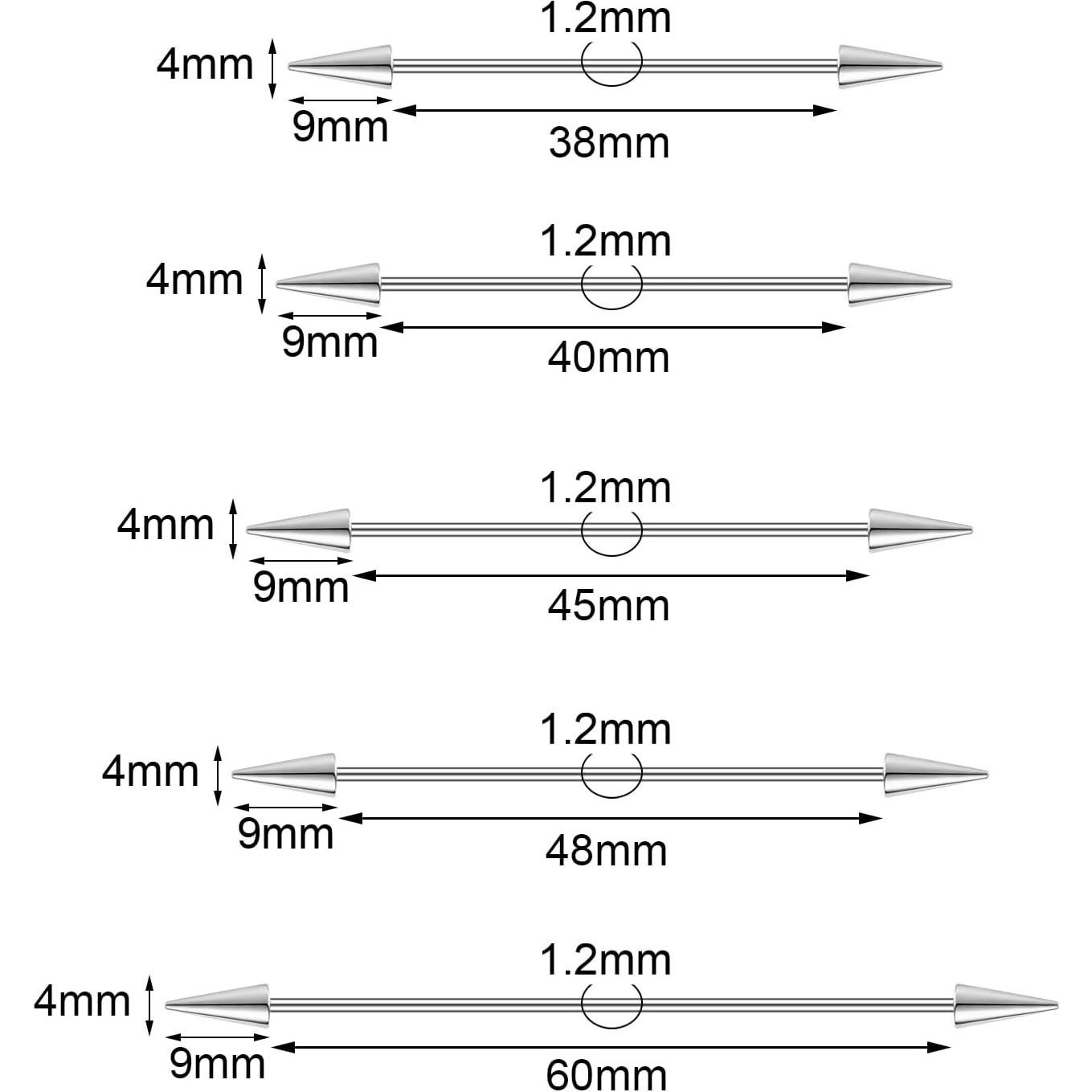 Aretes de Barra Industrial Acero Quirúrgico 38-60mm 5 Piezas