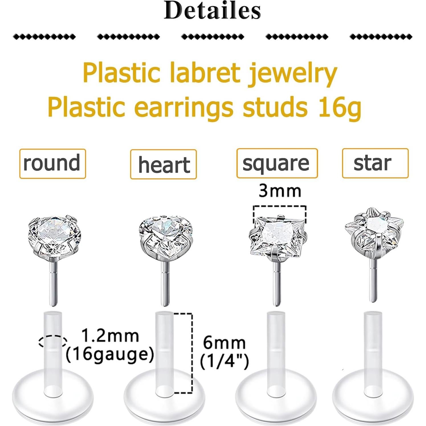 Aros Labiales Transparentes QWALIT 16G 6mm Joyería de Piercing