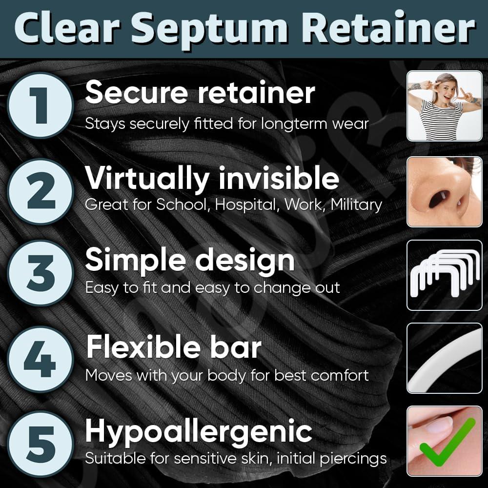 Retenedores de Septum Transparentes Bioflex - Paquete de 8 Piezas