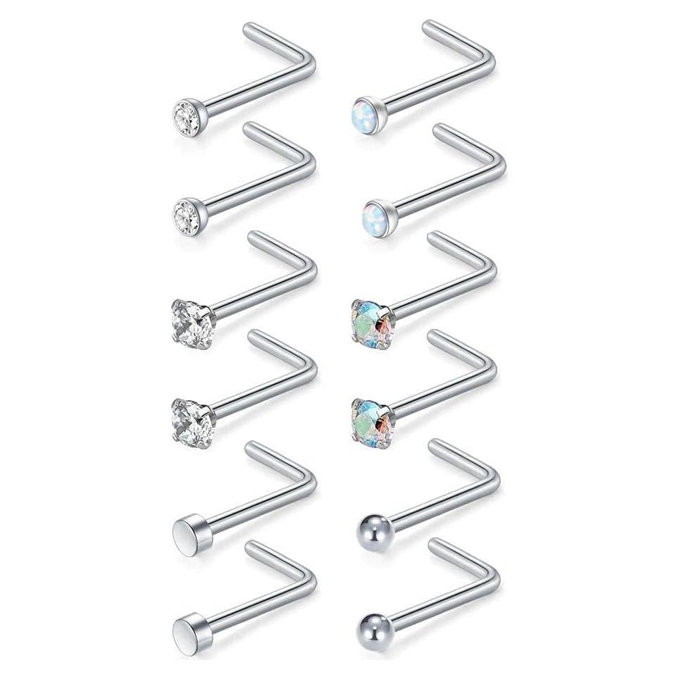 Studs de Nariz MODRSA 18g y 20g Acero Quirúrgico - 12 Piezas