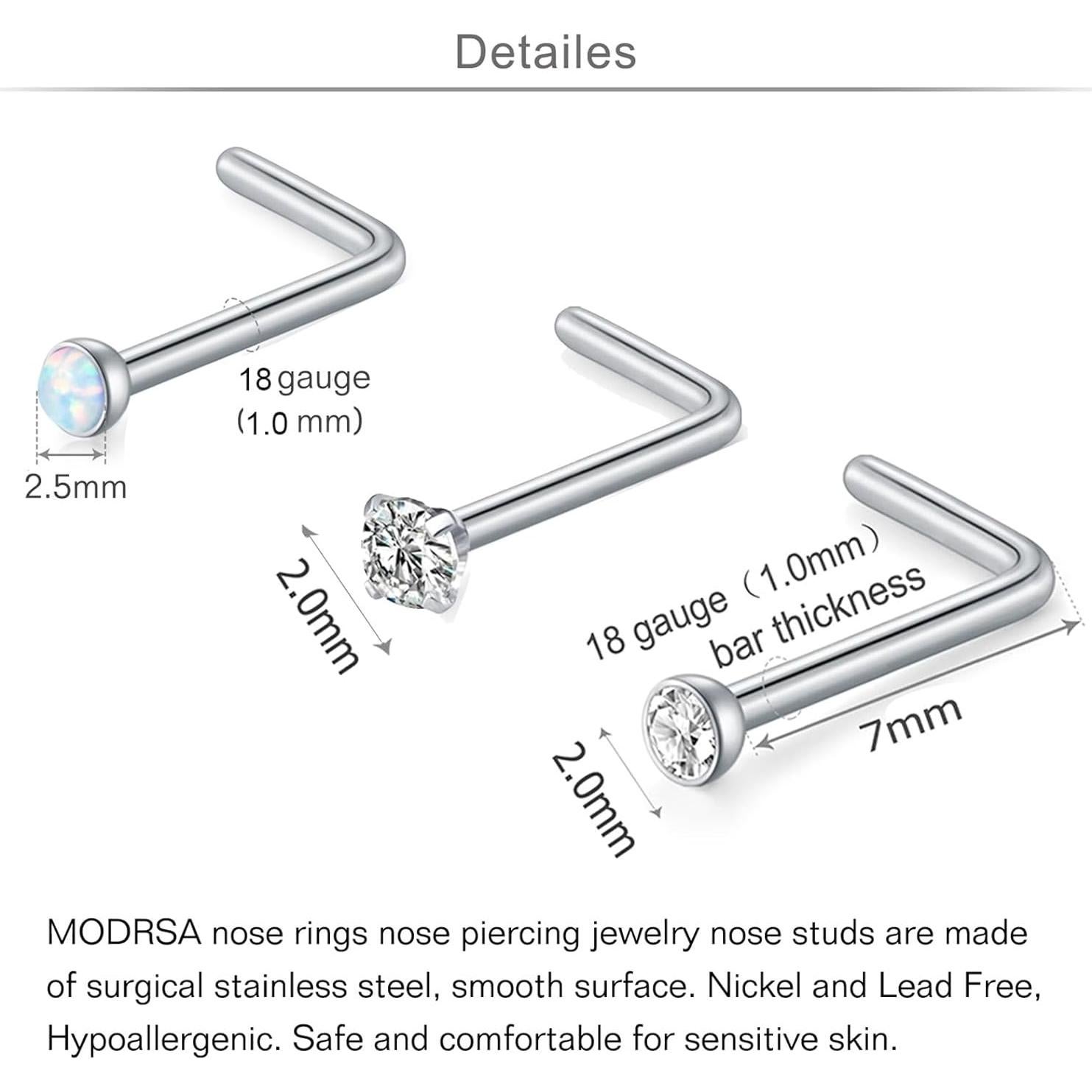 Studs de Nariz MODRSA 18g y 20g Acero Quirúrgico - 12 Piezas