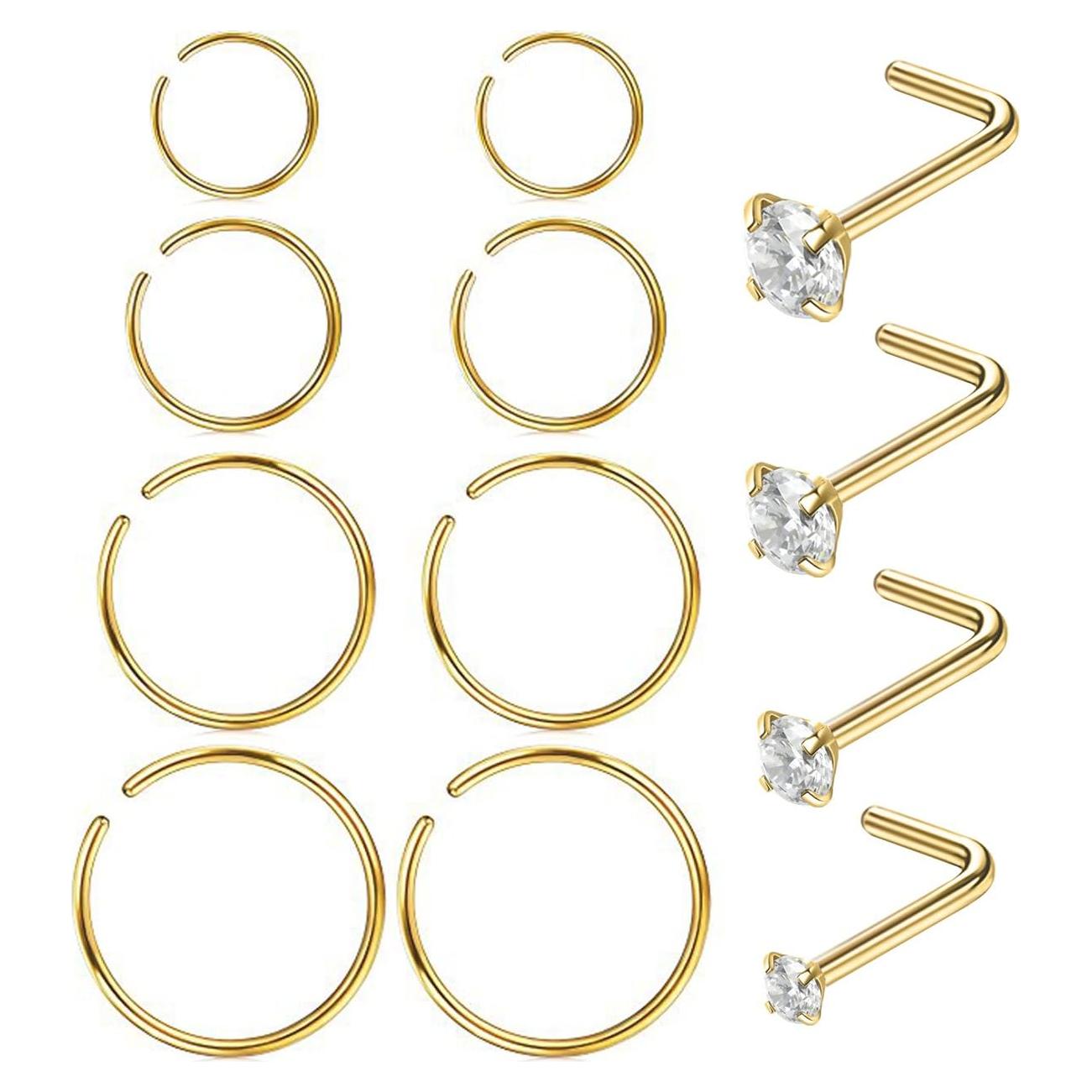 Anillos de Nariz 12 Pcs Masedy Acero Inoxidable 20G 6-12 mm