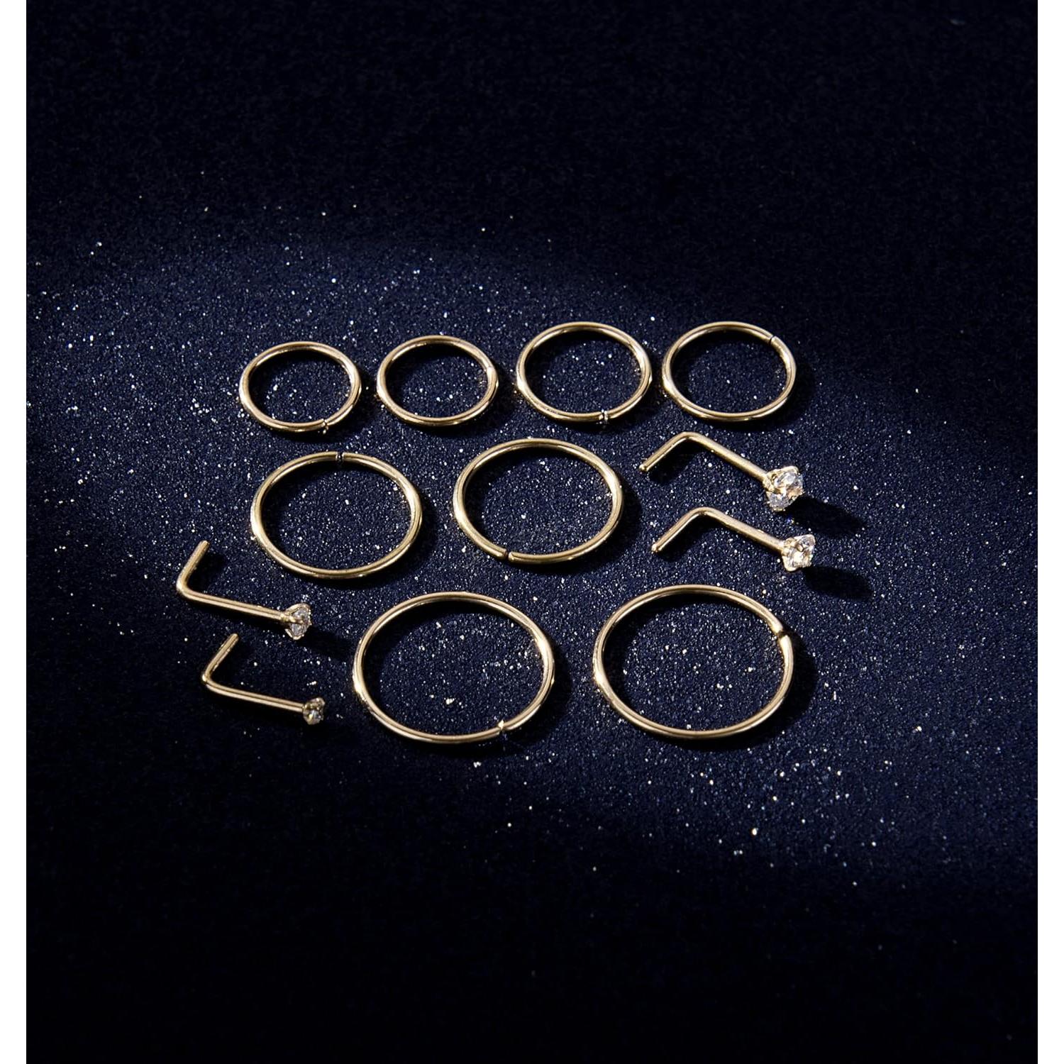 Anillos de Nariz 12 Pcs Masedy Acero Inoxidable 20G 6-12 mm