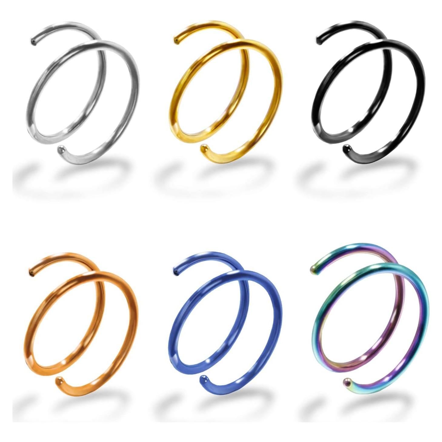 Anillo de Nariz Doble Hipoalergénico Vitaltyextracts 6Pcs 0.8mm