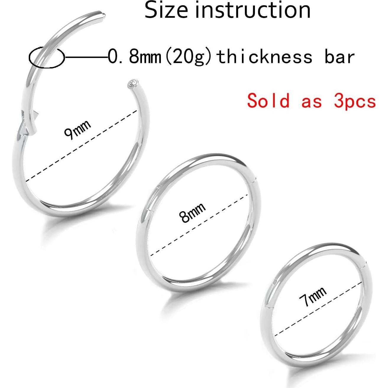 Aros de Nariz Hipoalergénicos NewkeepsR 20G Acero Quirúrgico