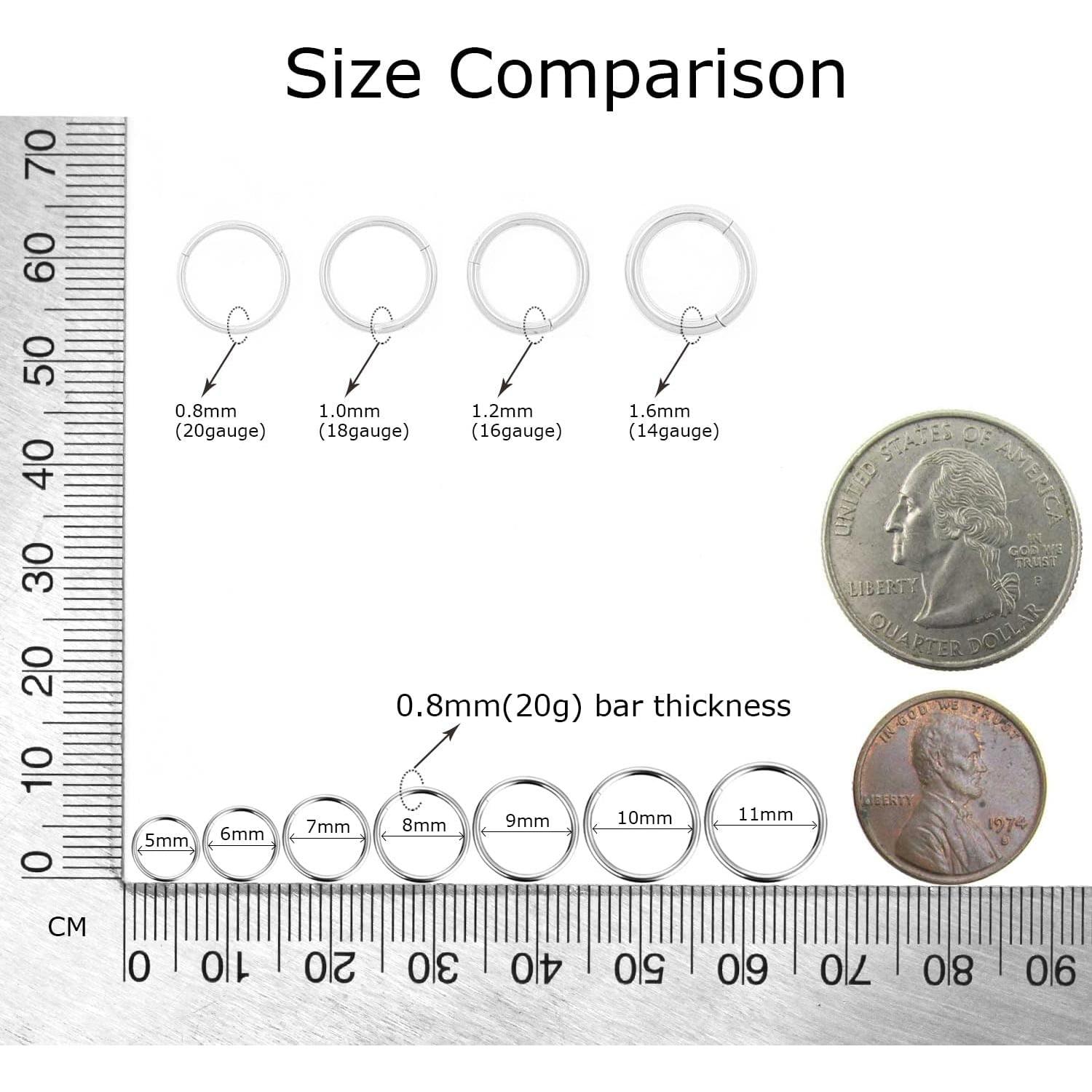 Aros de Nariz Hipoalergénicos NewkeepsR 20G Acero Quirúrgico