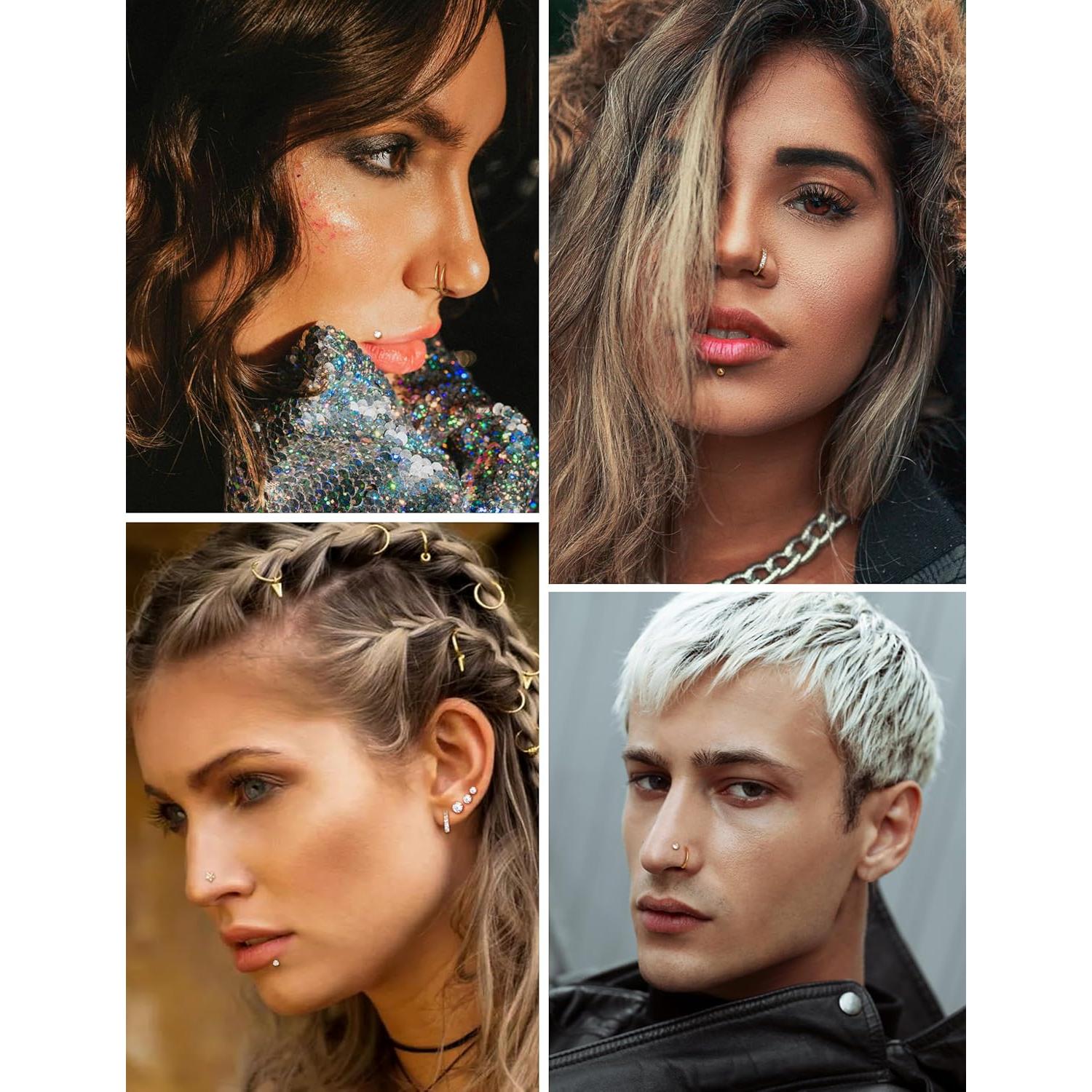 Anillos de Nariz JeryWe Oro 14K Hipoalergénico 20G - 12 Piezas