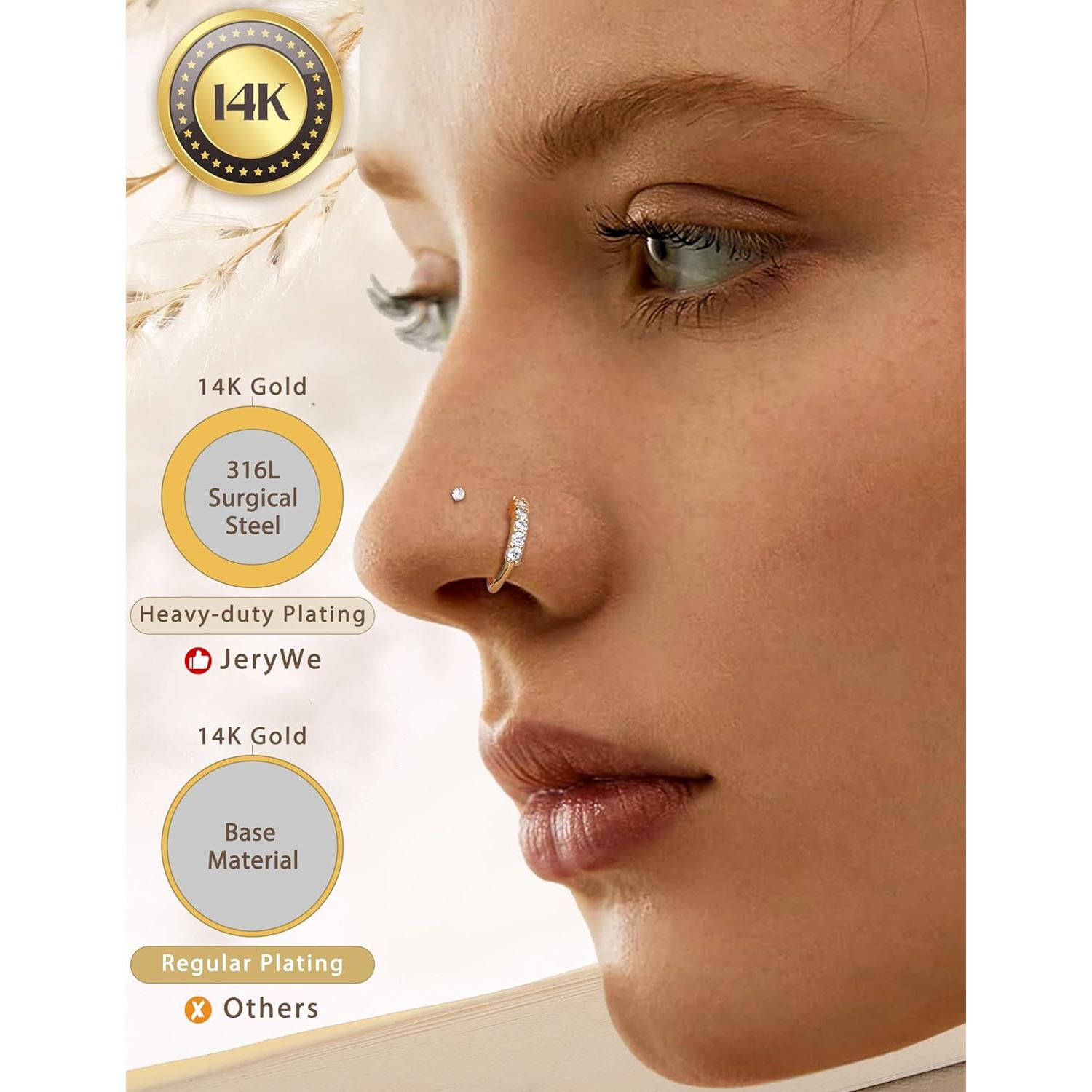 Anillos de Nariz JeryWe Oro 14K Hipoalergénico 20G - 12 Piezas