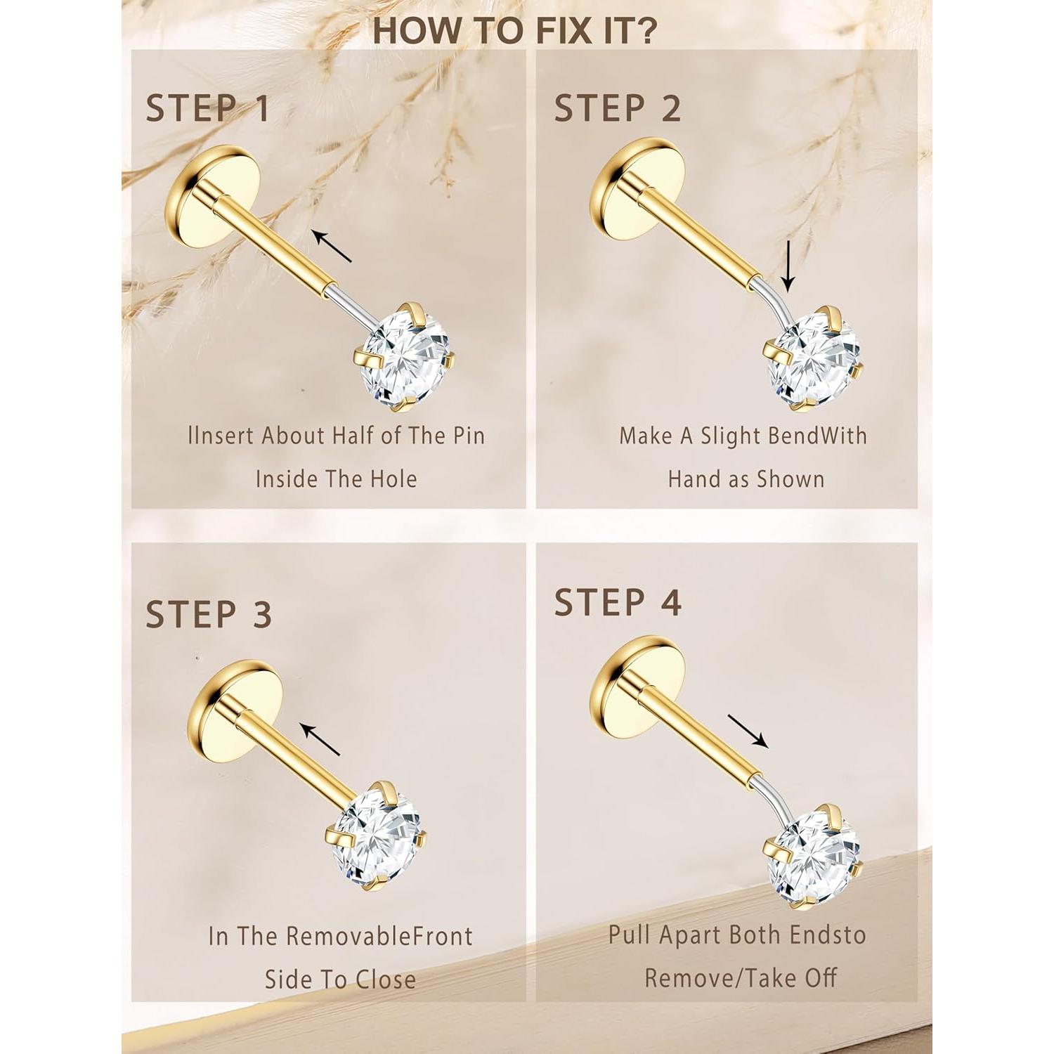 Anillos de Nariz JeryWe Oro 14K Hipoalergénico 20G - 12 Piezas