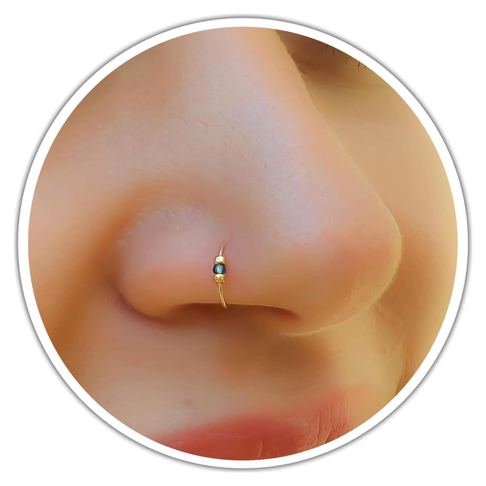 Anillo de Nariz de Oro 14k con Gema Azul 7mm - Joyería Hecha a Mano