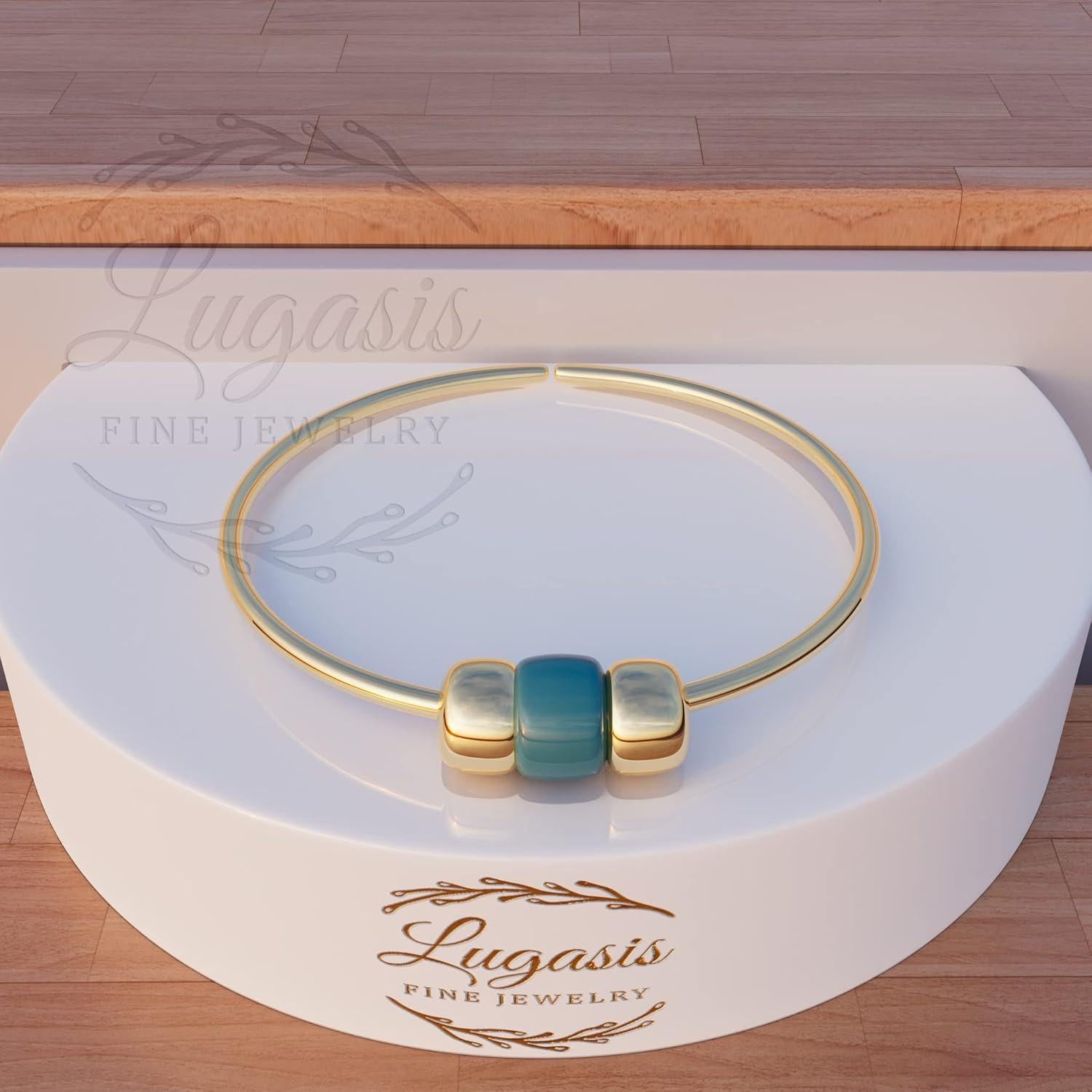 Anillo de Nariz de Oro 14k con Gema Azul 7mm - Joyería Hecha a Mano