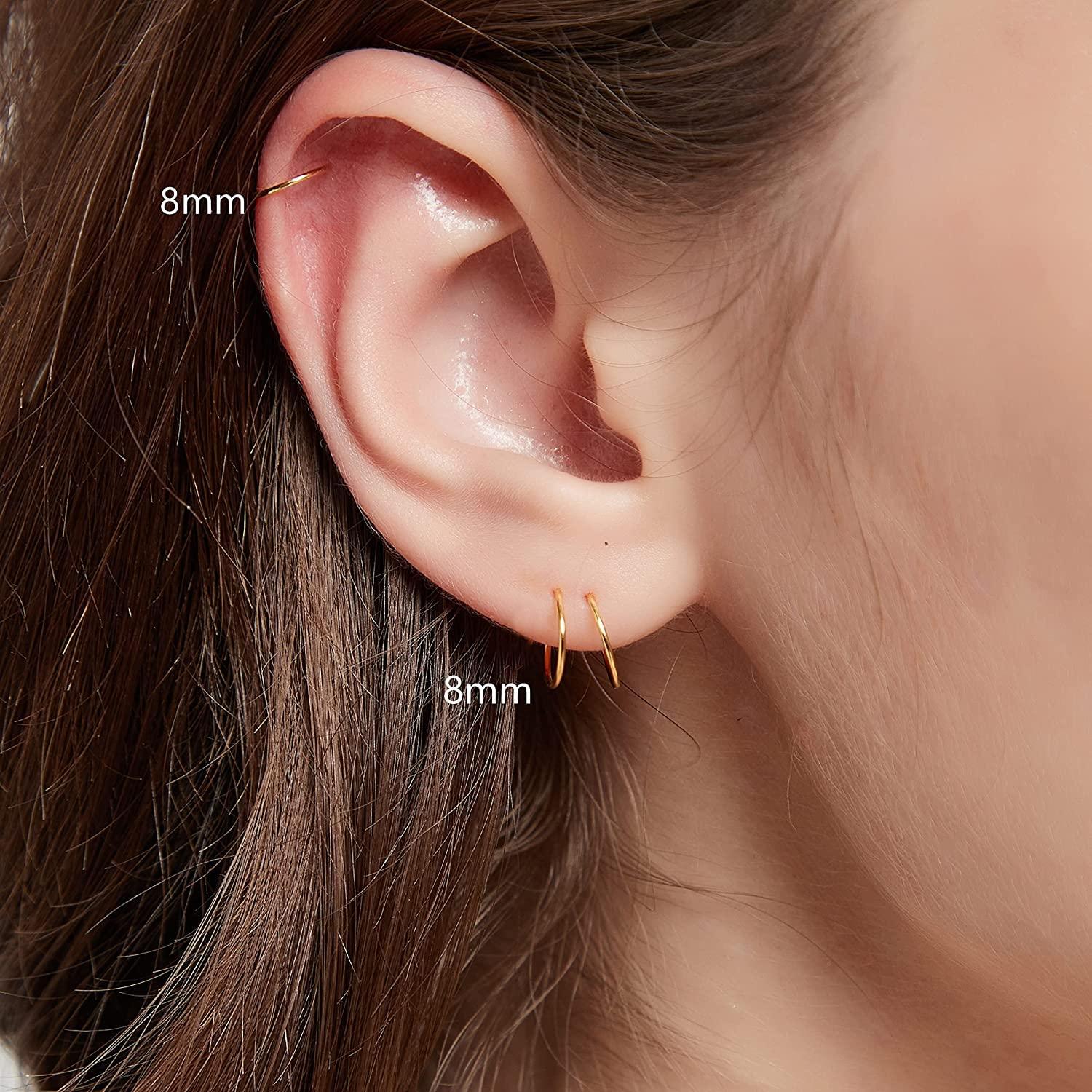 Aros de Nariz de Oro 14K para Mujeres 8mm 22G - 3 Piezas