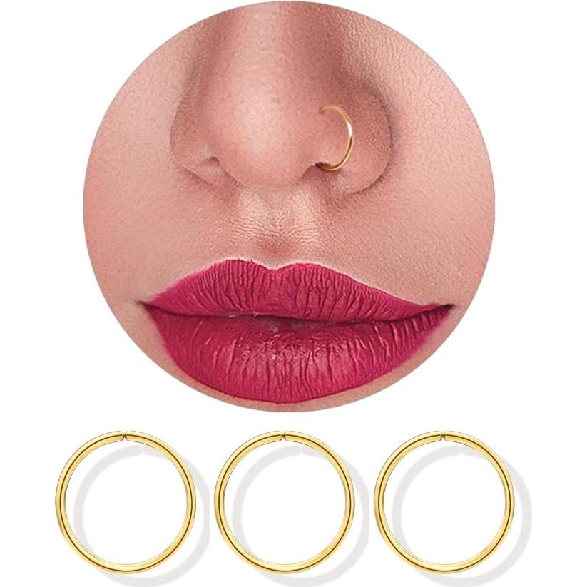 Aros de Nariz de Oro 14K para Mujeres 8mm 22G - 3 Piezas