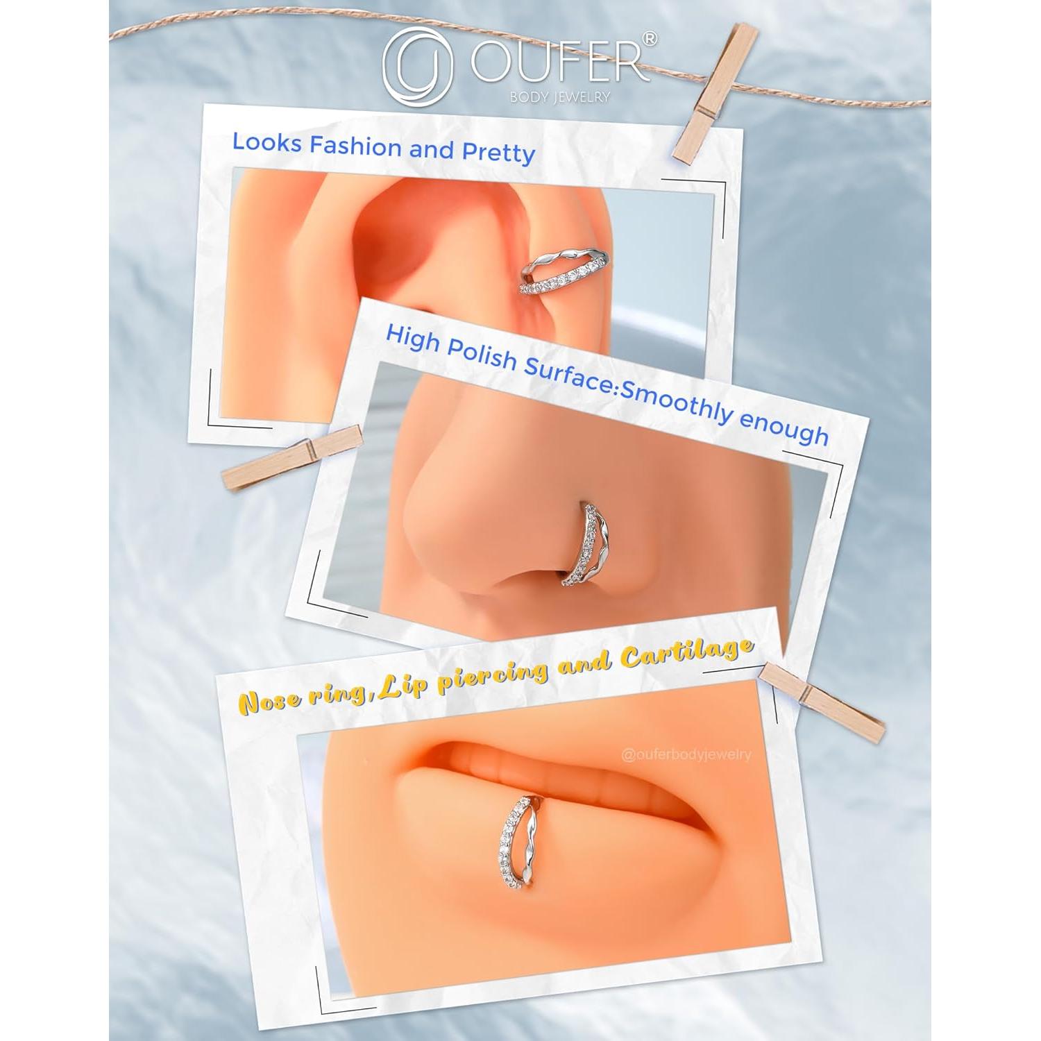 Anillos de Nariz Doble de Plata OUFER 20G 8mm Acero Quirúrgico