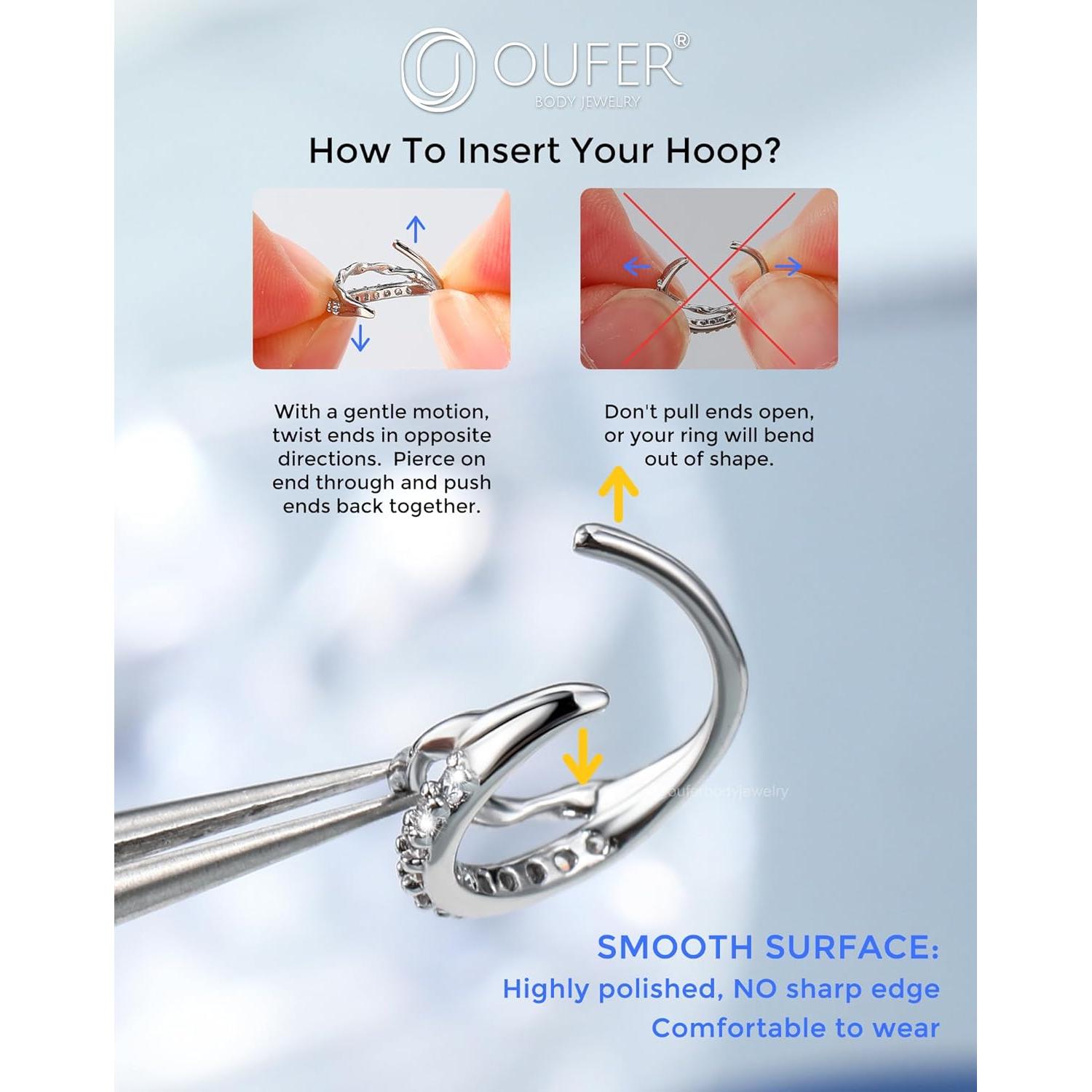 Anillos de Nariz Doble de Plata OUFER 20G 8mm Acero Quirúrgico