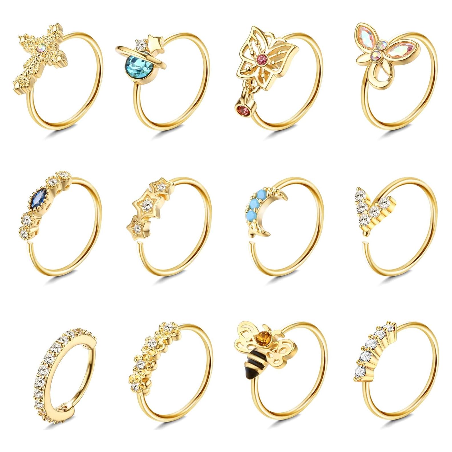 Dochais 12 Aros Nasales 20G Acero Inoxidable Quirúrgico