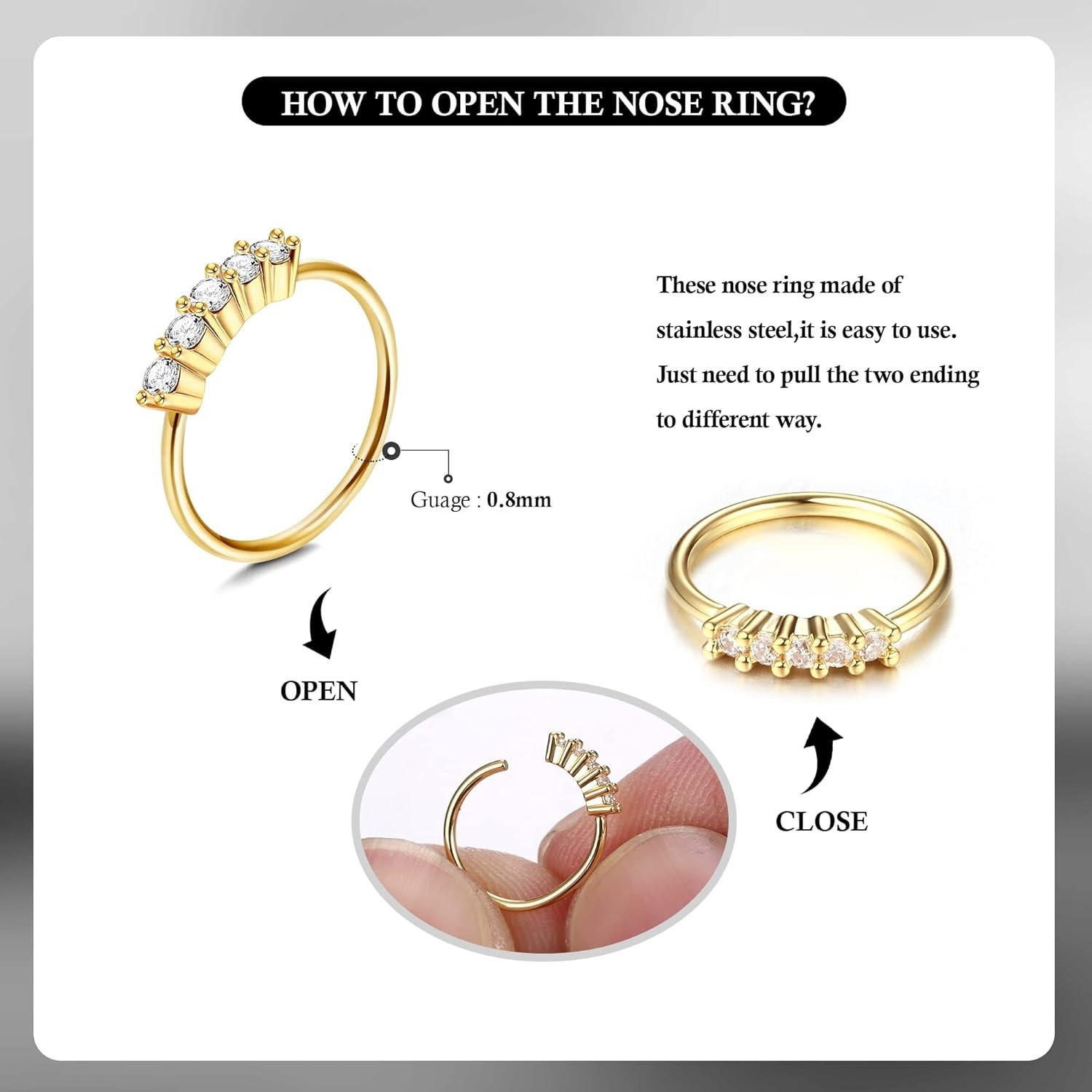 Dochais 12 Aros Nasales 20G Acero Inoxidable Quirúrgico