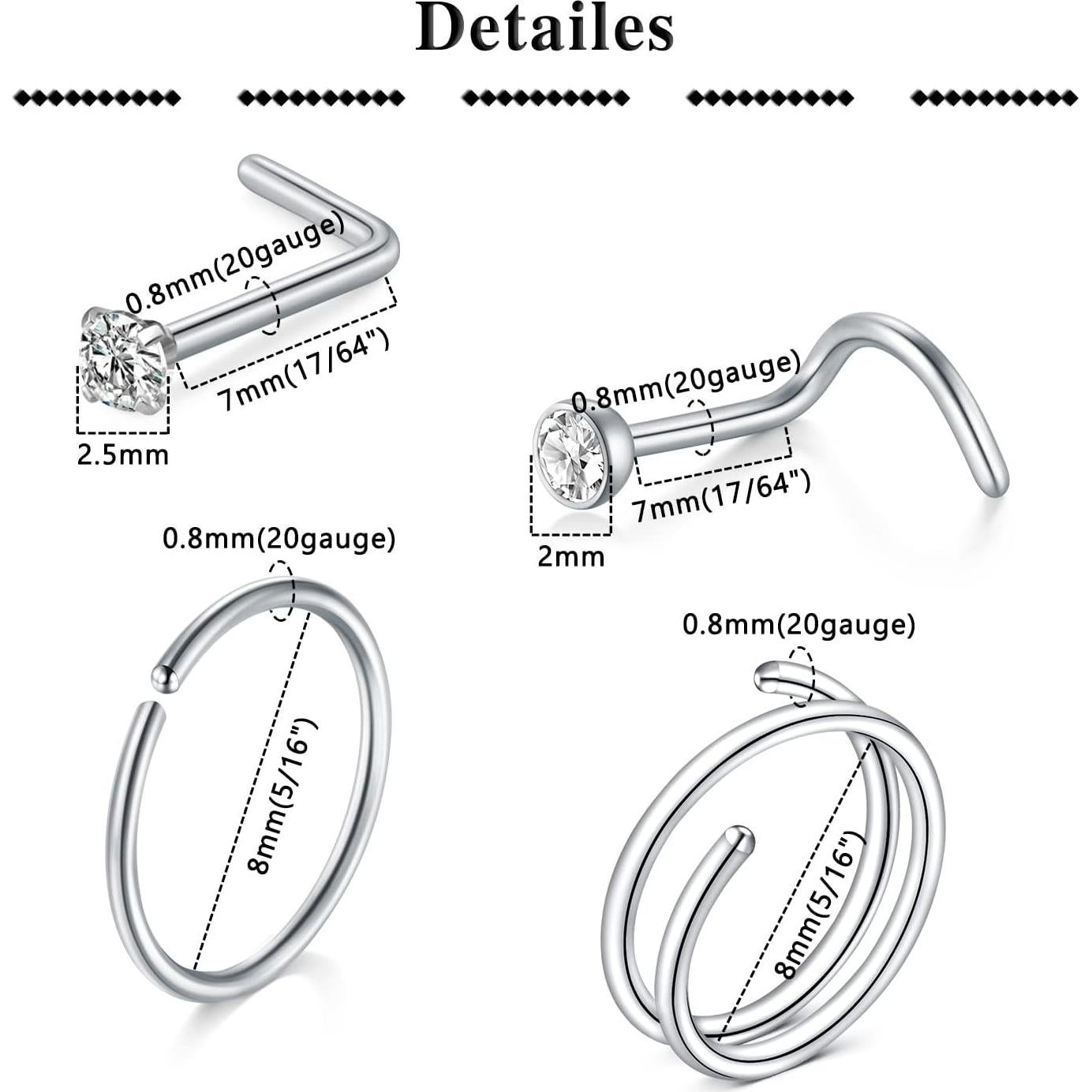 Aros Nasales QWALIT 20g Acero Inoxidable - 5 Pares