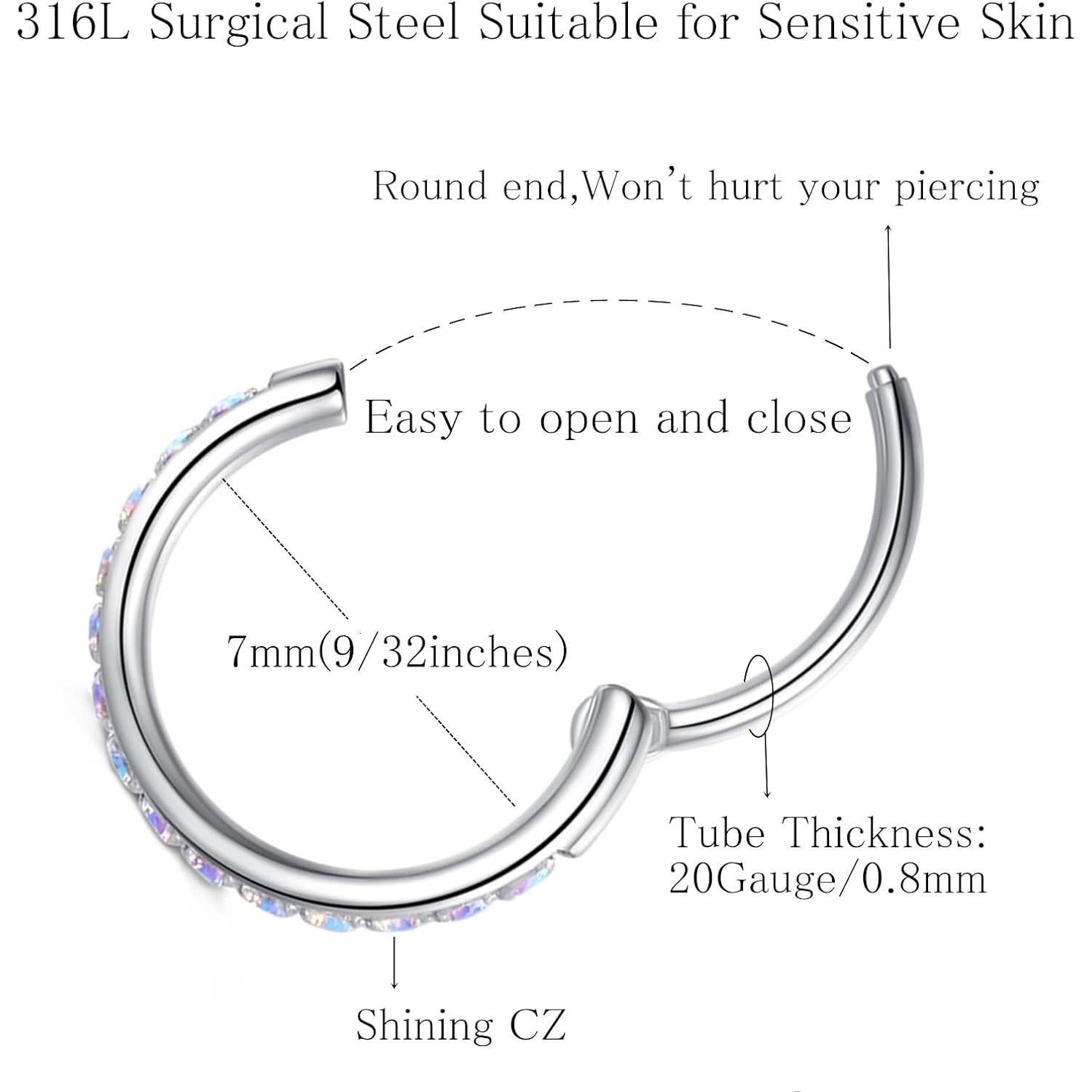 Aro de Nariz 20G 7mm Acero Quirúrgico 316L con Circonita