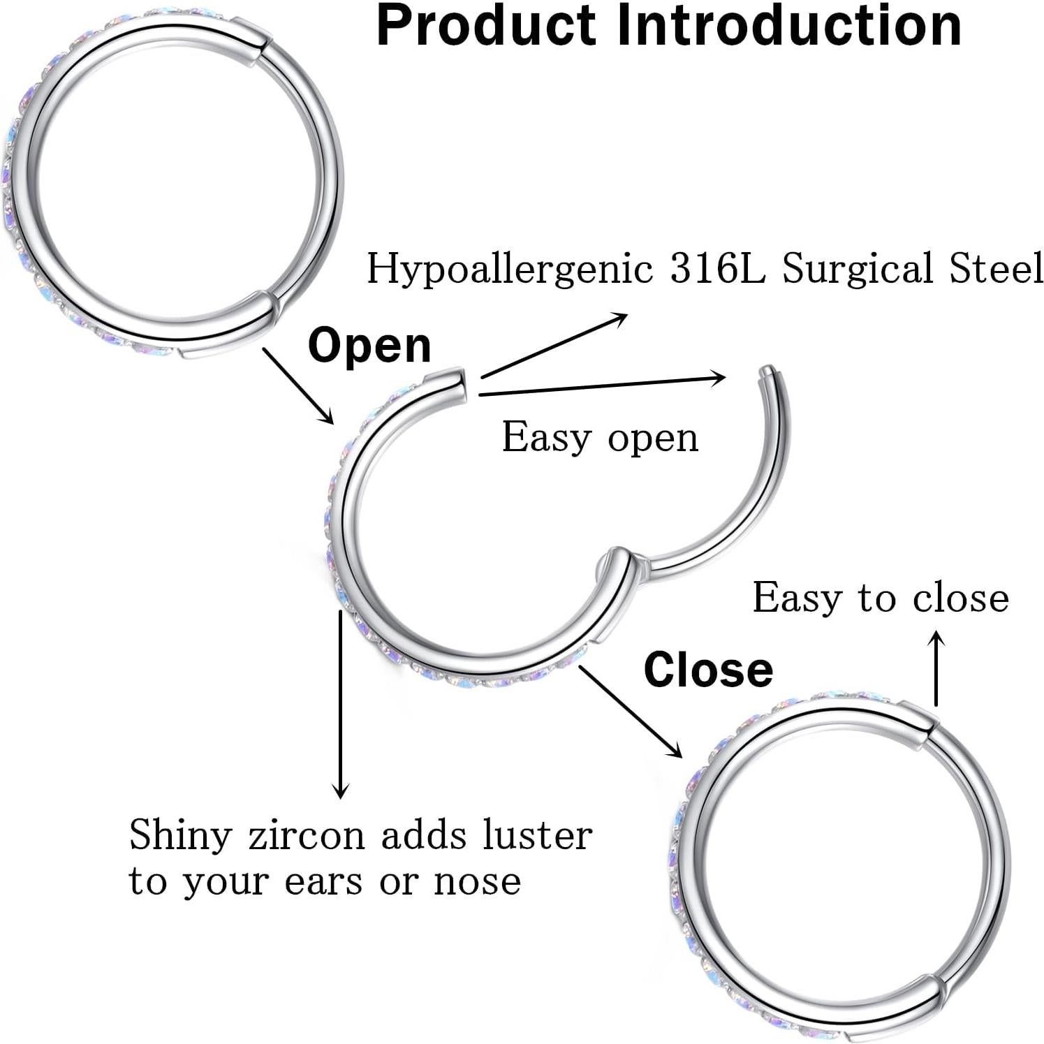 Aro de Nariz 20G 7mm Acero Quirúrgico 316L con Circonita