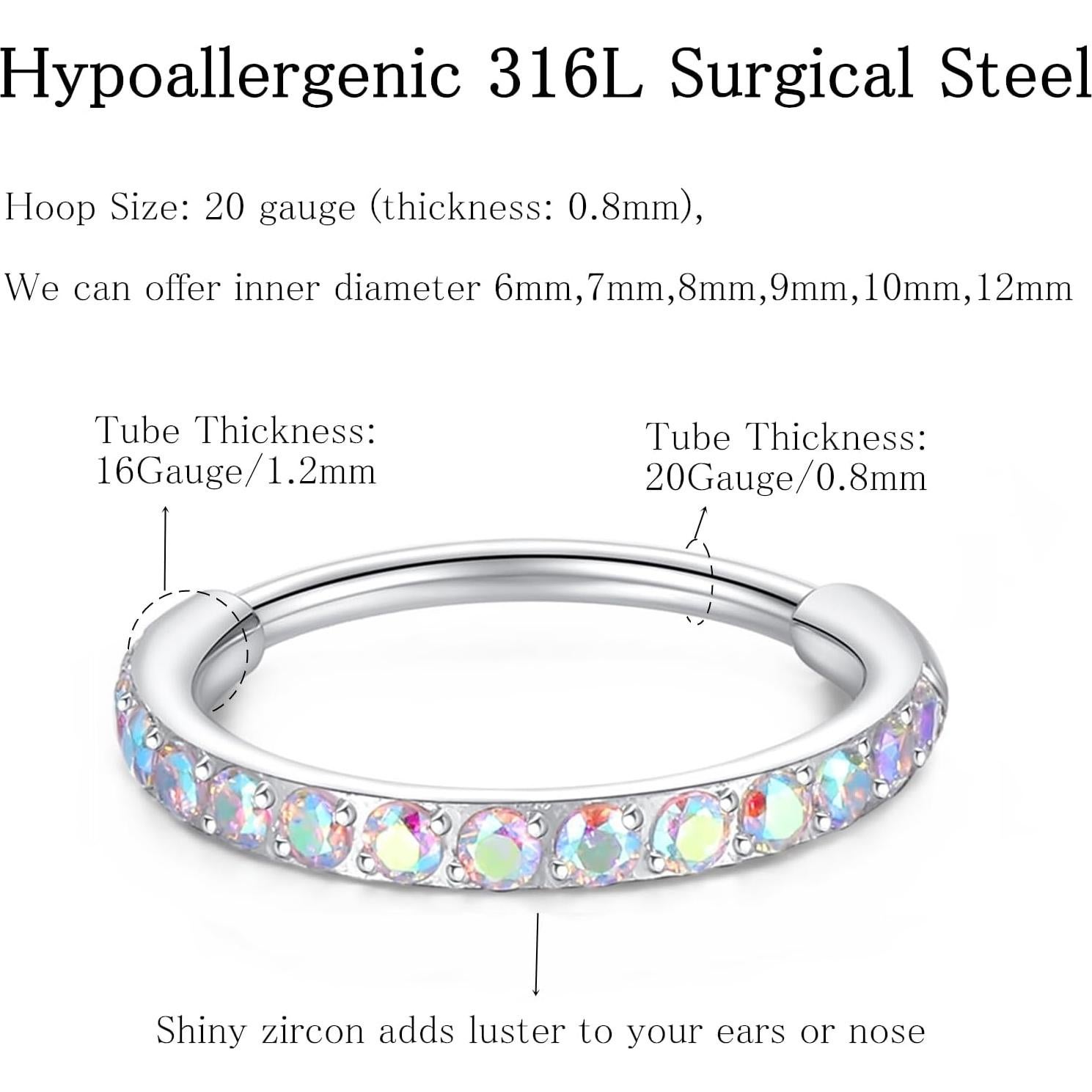 Aro de Nariz 20G 7mm Acero Quirúrgico 316L con Circonita