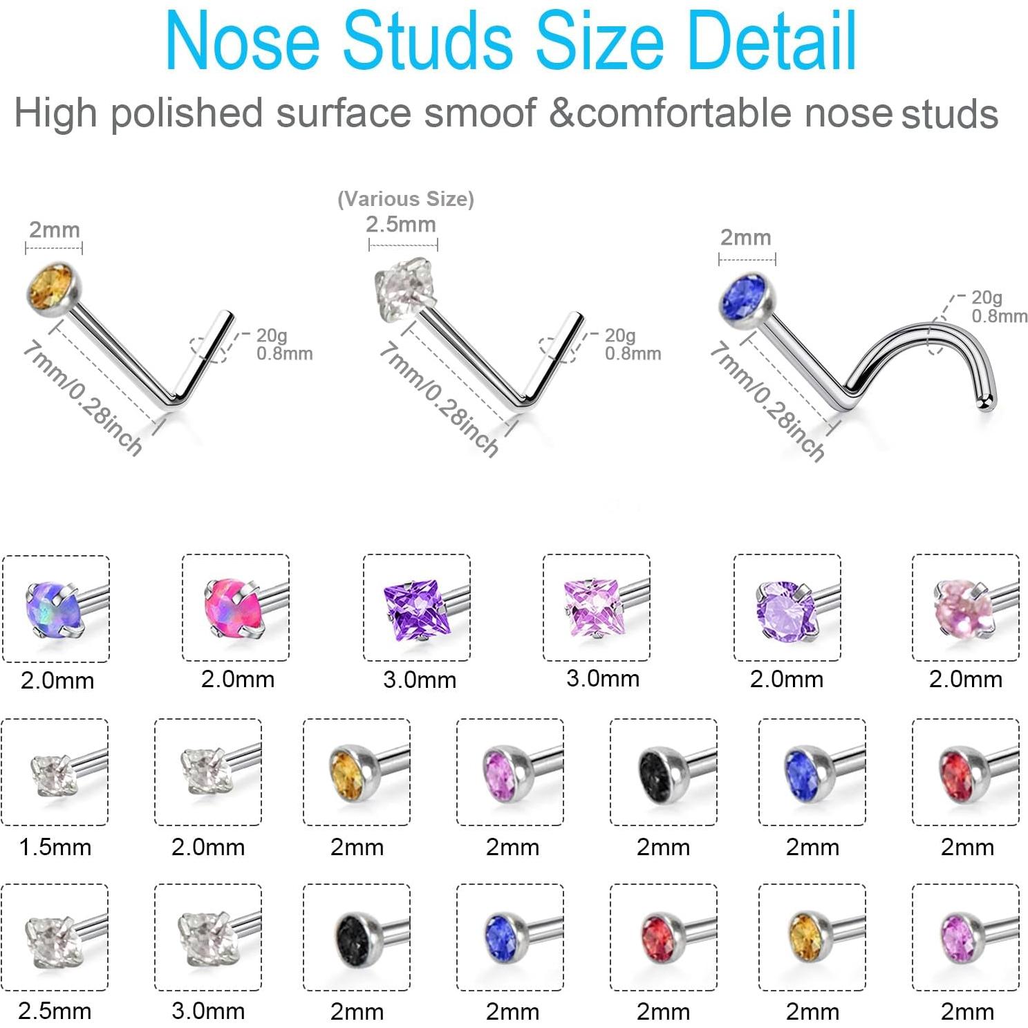 24 Piezas Aros y Studs de Nariz Dorados Acero Inoxidable 20G