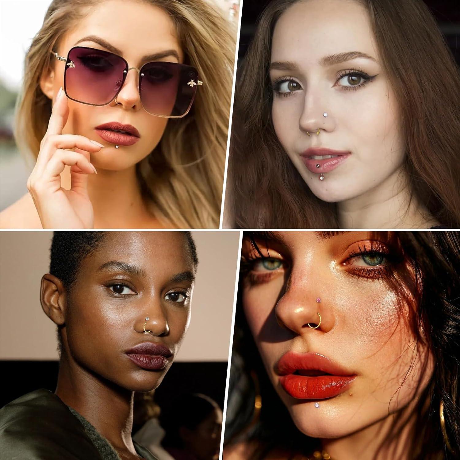 24 Piezas Aros y Studs de Nariz Dorados Acero Inoxidable 20G