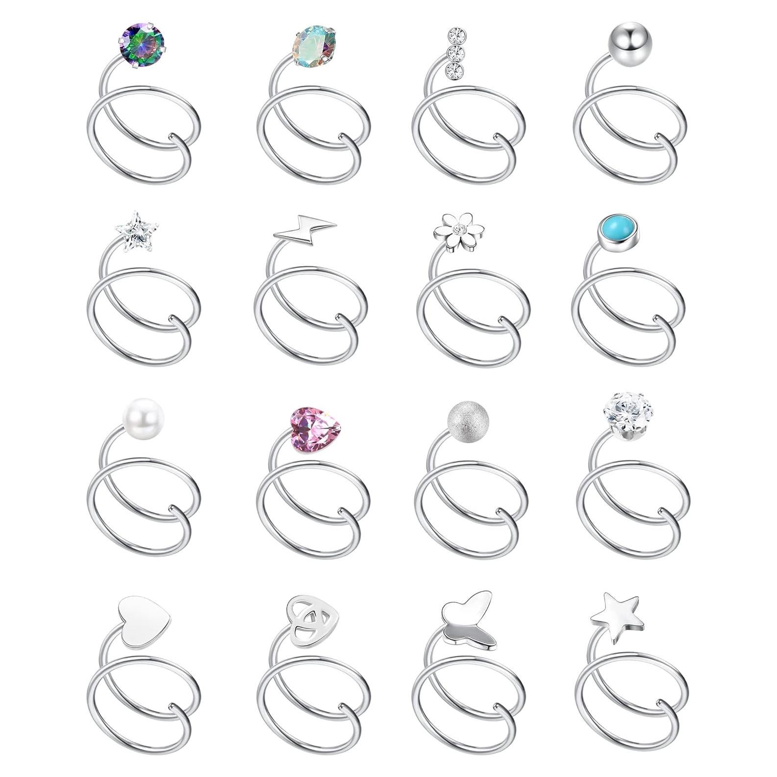 Aros Doble para Nariz FASACCO 16Pcs Acero Inoxidable Hipoalergénico