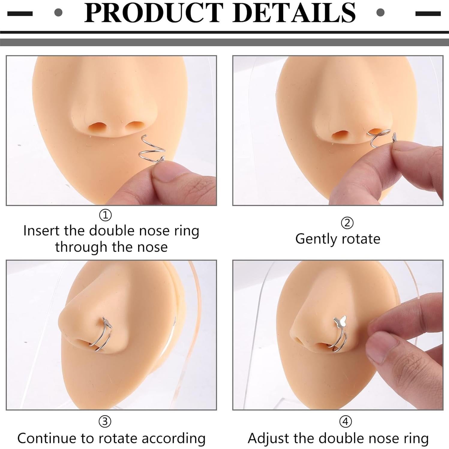 Aros Doble para Nariz FASACCO 16Pcs Acero Inoxidable Hipoalergénico