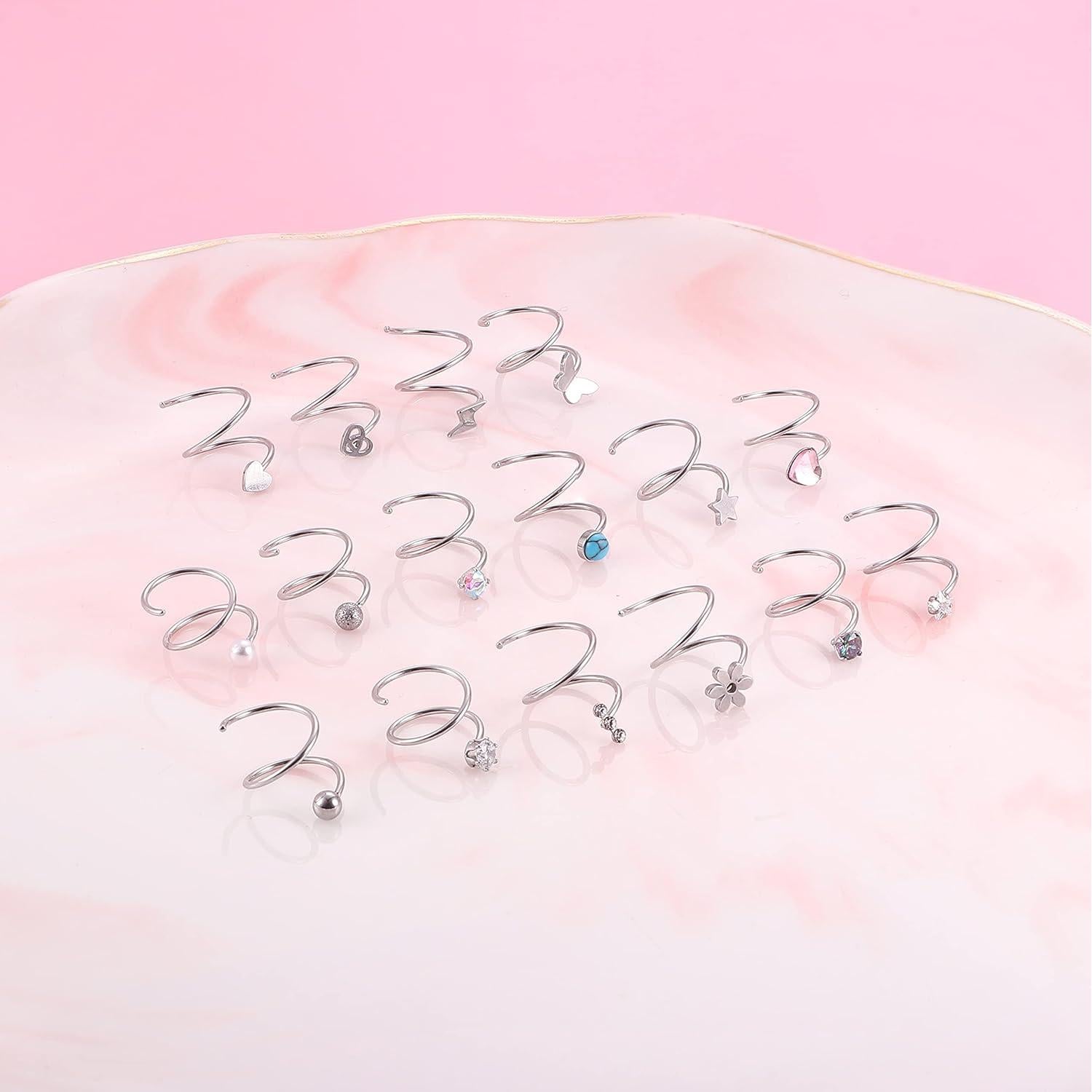 Aros Doble para Nariz FASACCO 16Pcs Acero Inoxidable Hipoalergénico