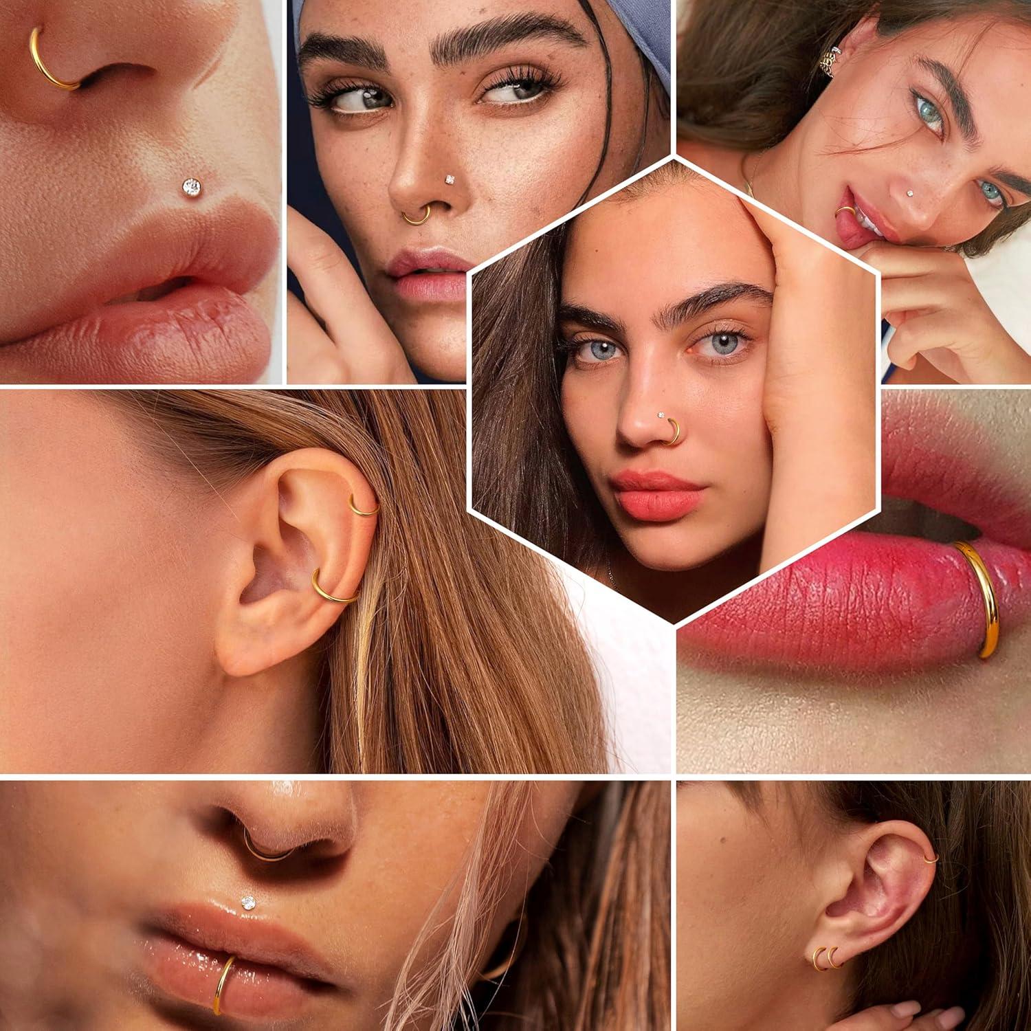 Aros de Nariz 18G y Studs 20G BESTEEL Acero Inoxidable 15Pcs